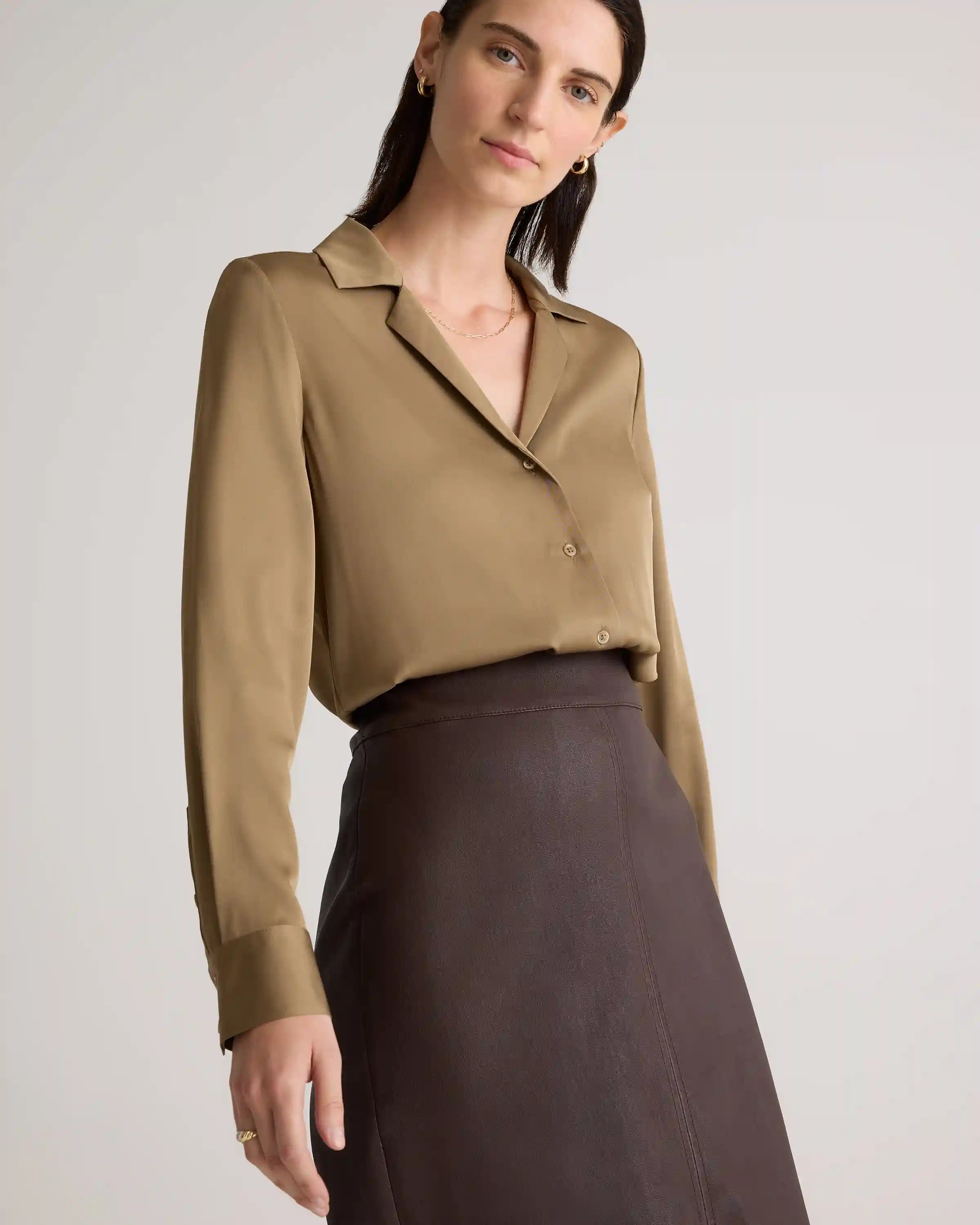 Washable Stretch Silk Notch Collar Blouse