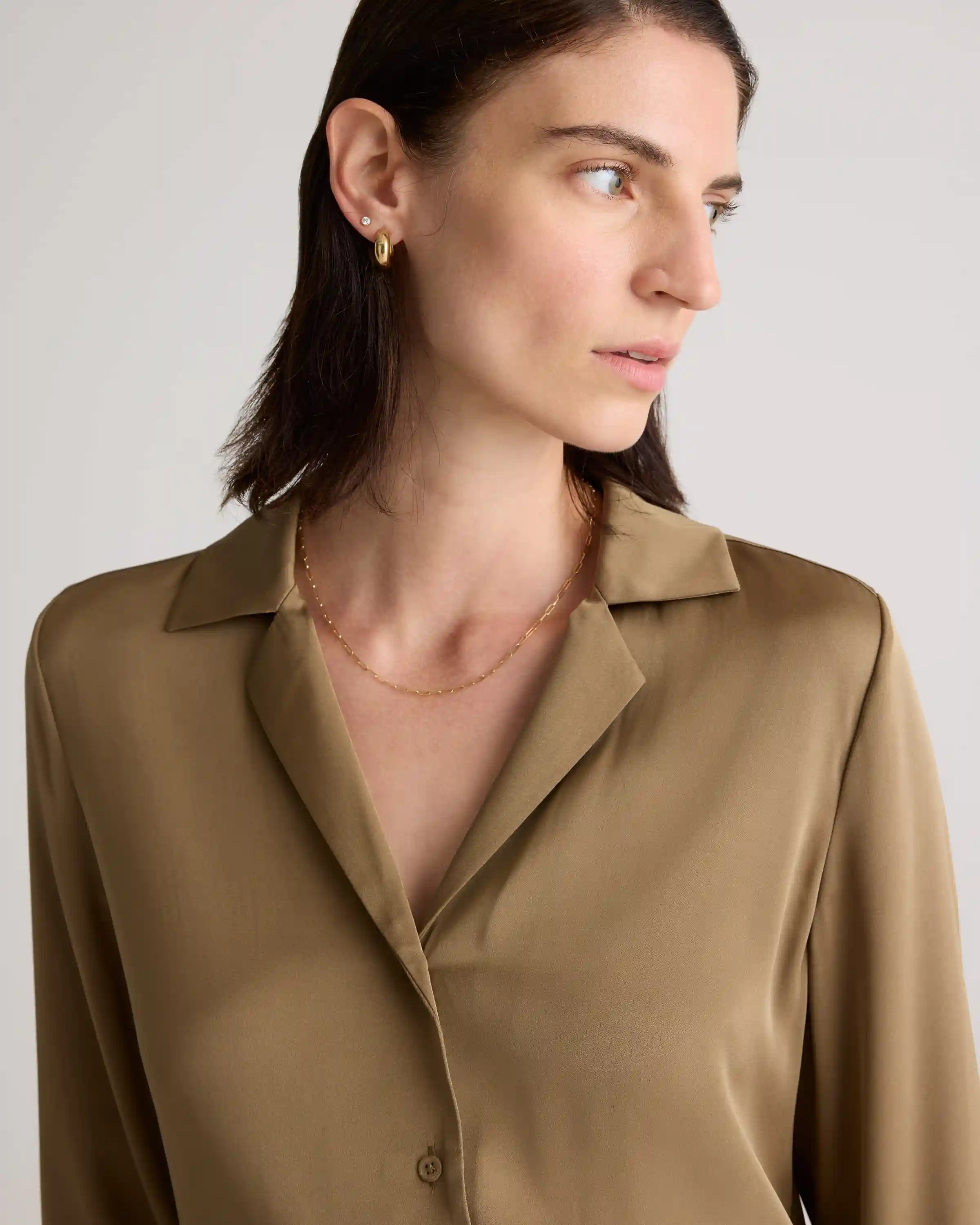Washable Stretch Silk Notch Collar Blouse