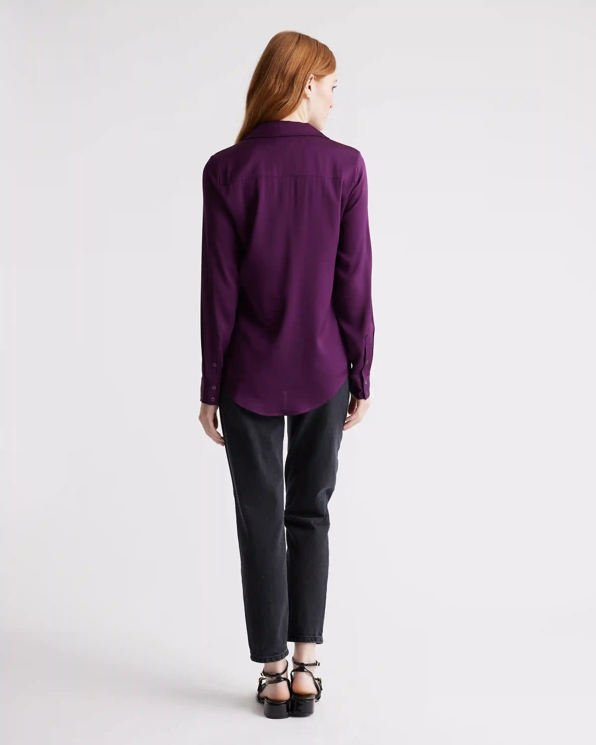 Washable Stretch Silk Notch Collar Blouse
