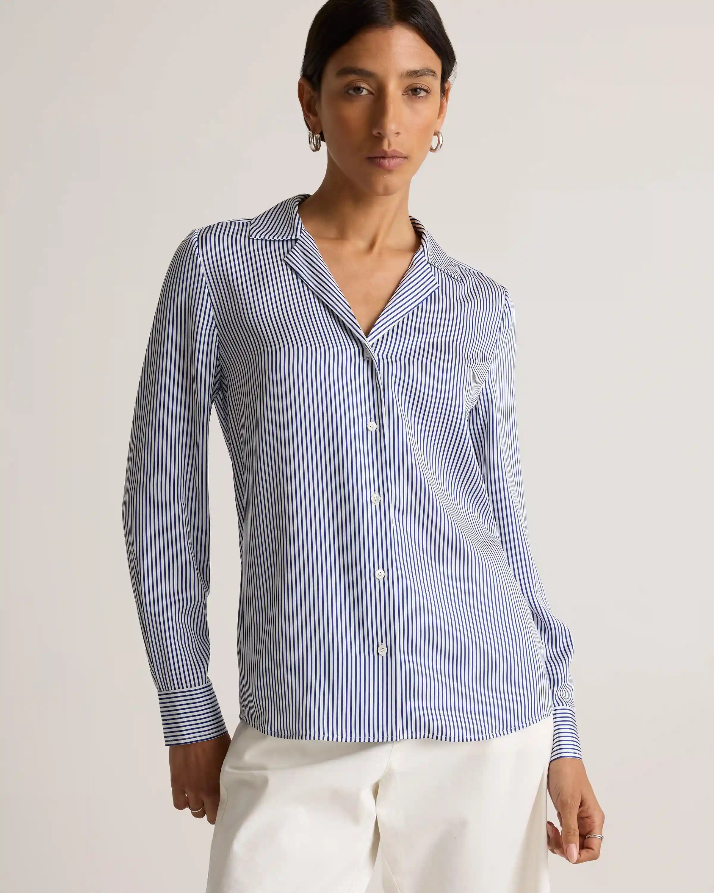 Washable Stretch Silk Notch Collar Blouse