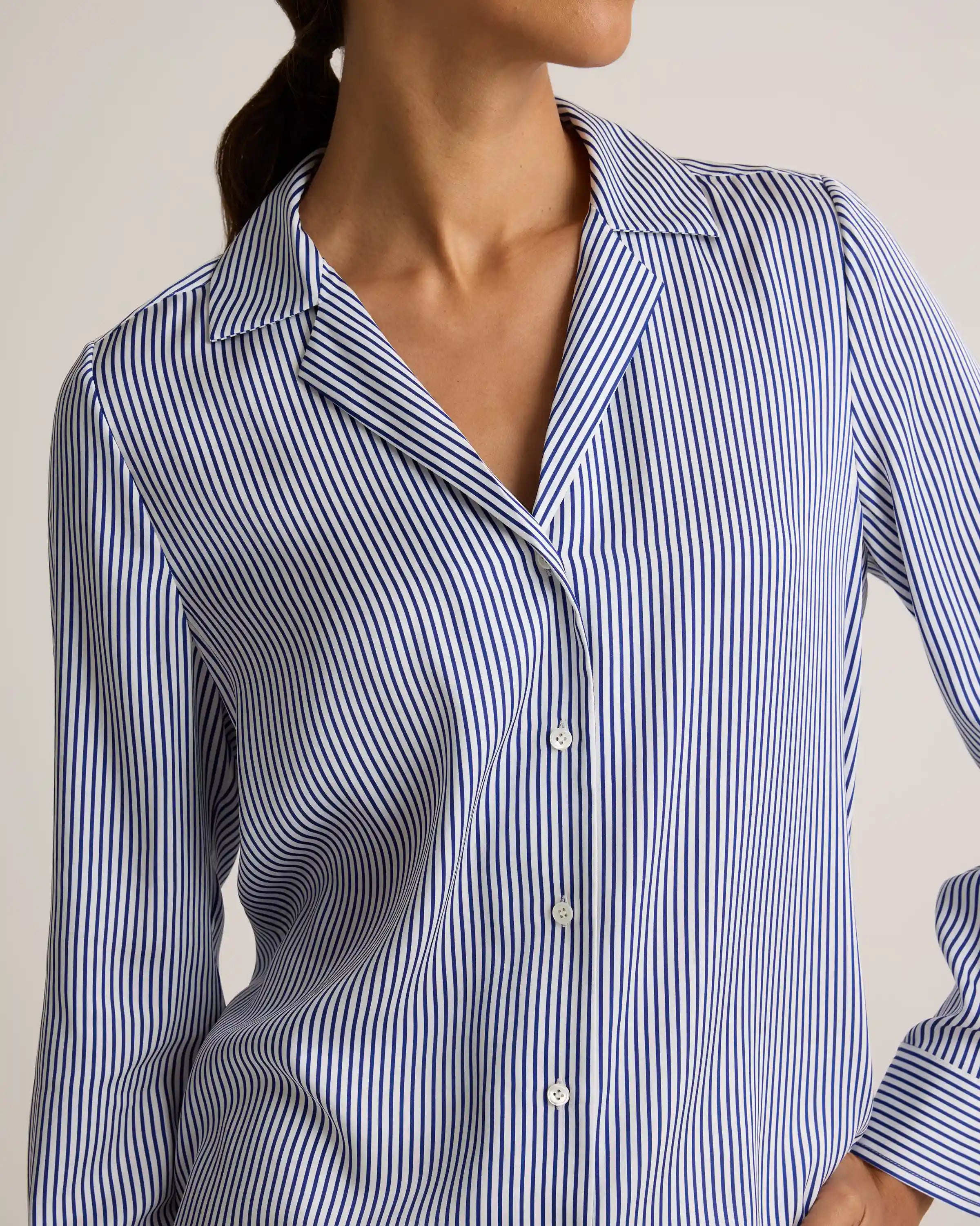 Washable Stretch Silk Notch Collar Blouse