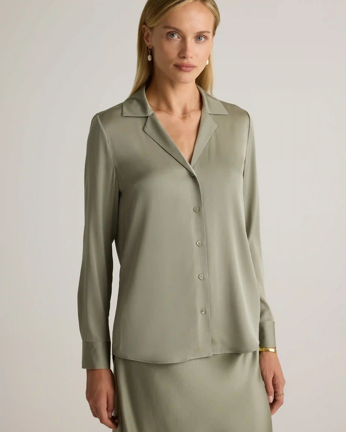 Washable Stretch Silk Notch Collar Blouse
