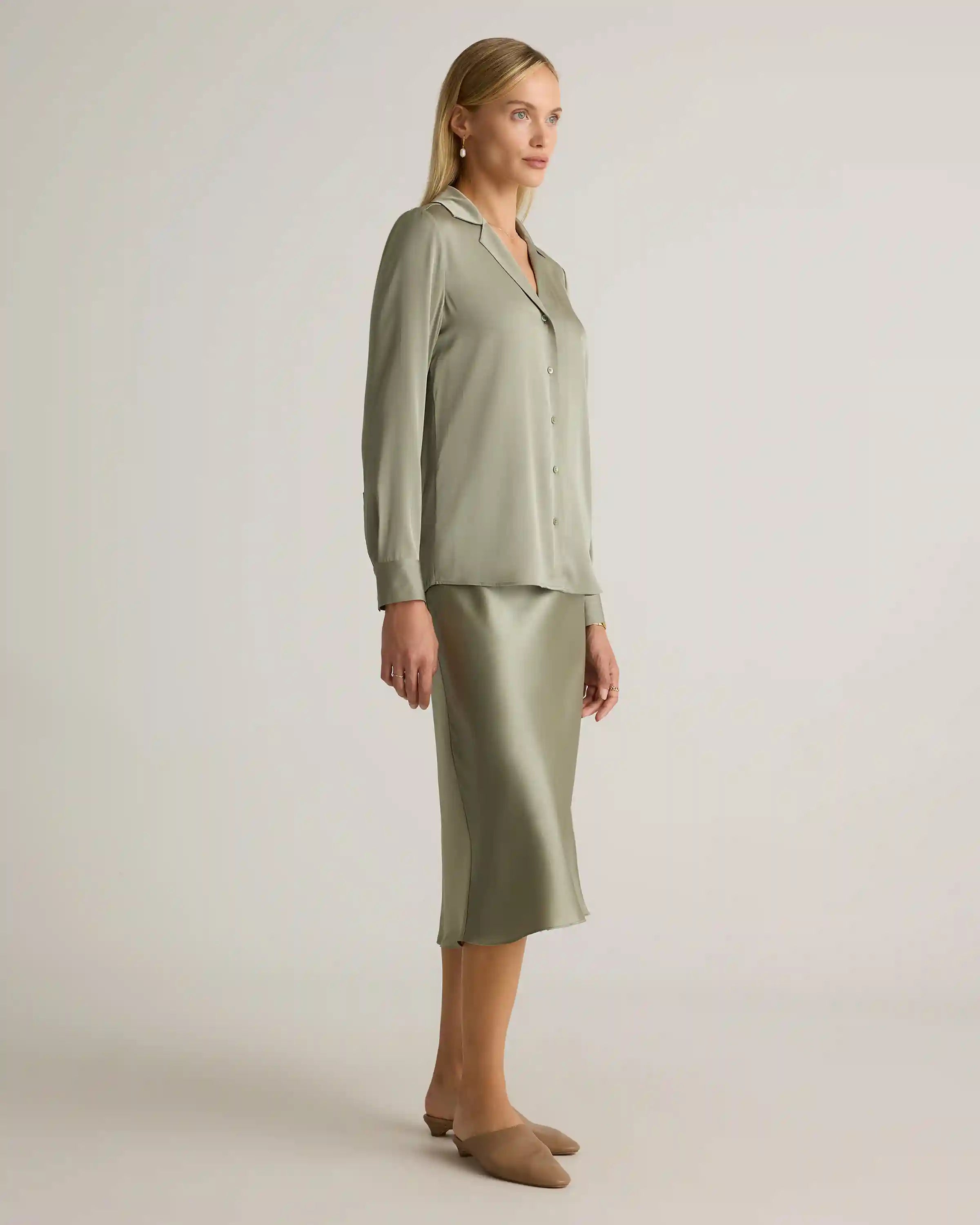 Washable Stretch Silk Notch Collar Blouse