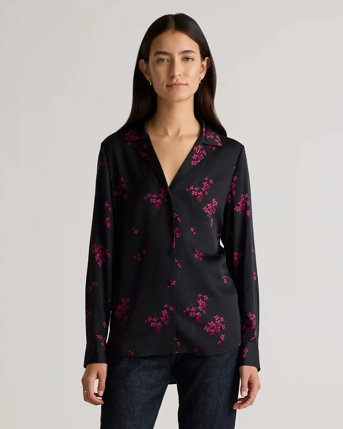Washable Stretch Silk Notch Collar Blouse
