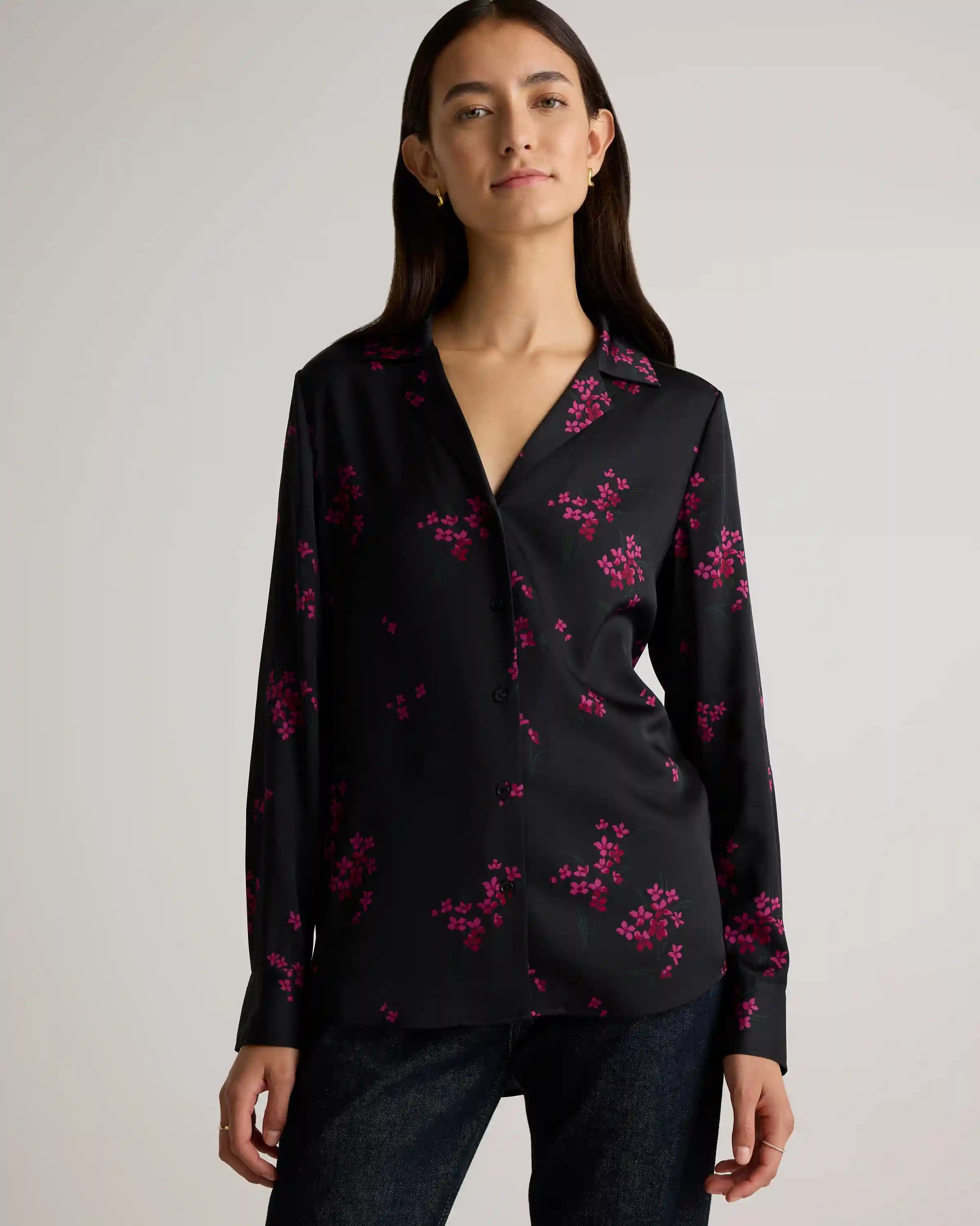 Washable Stretch Silk Notch Collar Blouse