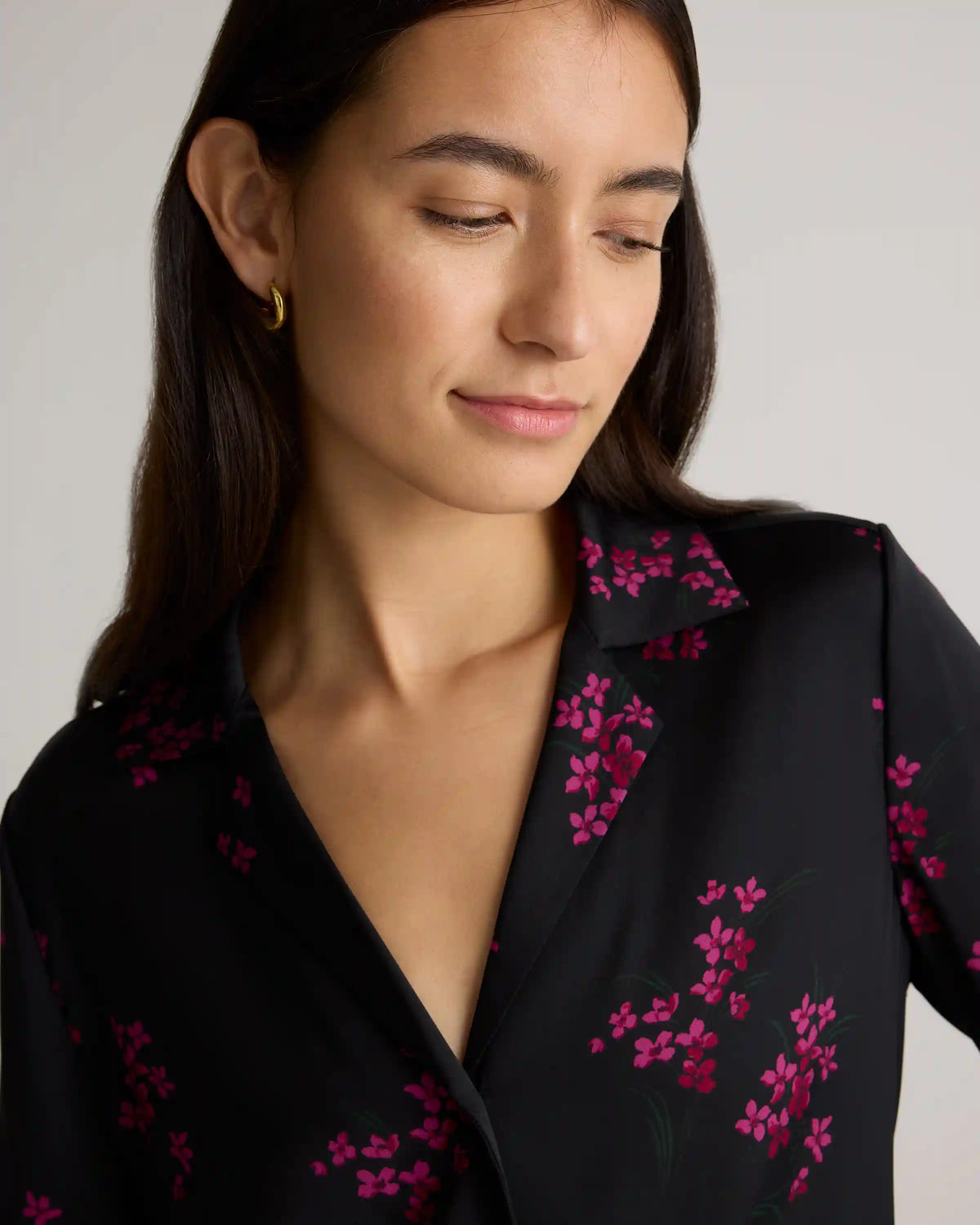 Washable Stretch Silk Notch Collar Blouse