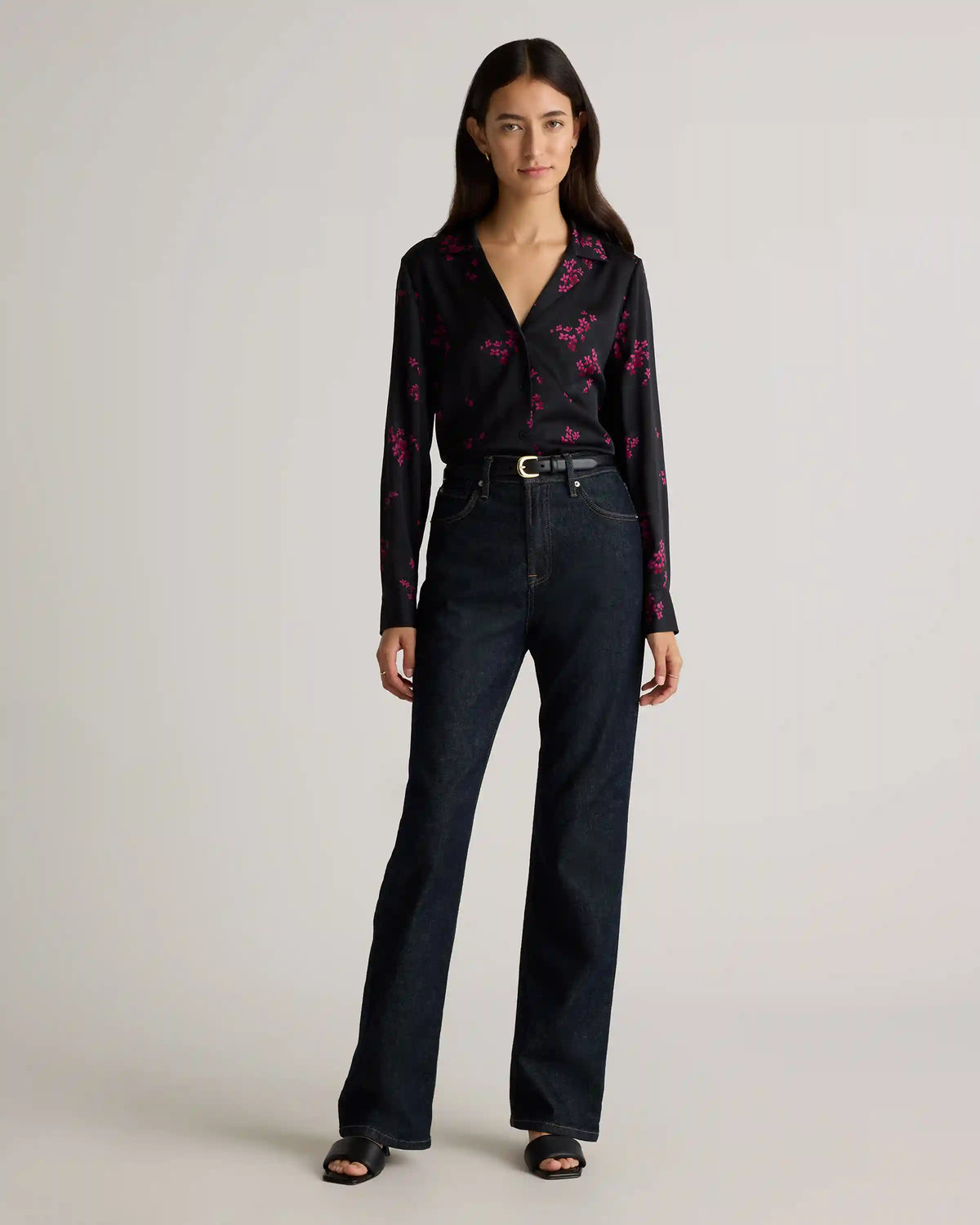 Washable Stretch Silk Notch Collar Blouse