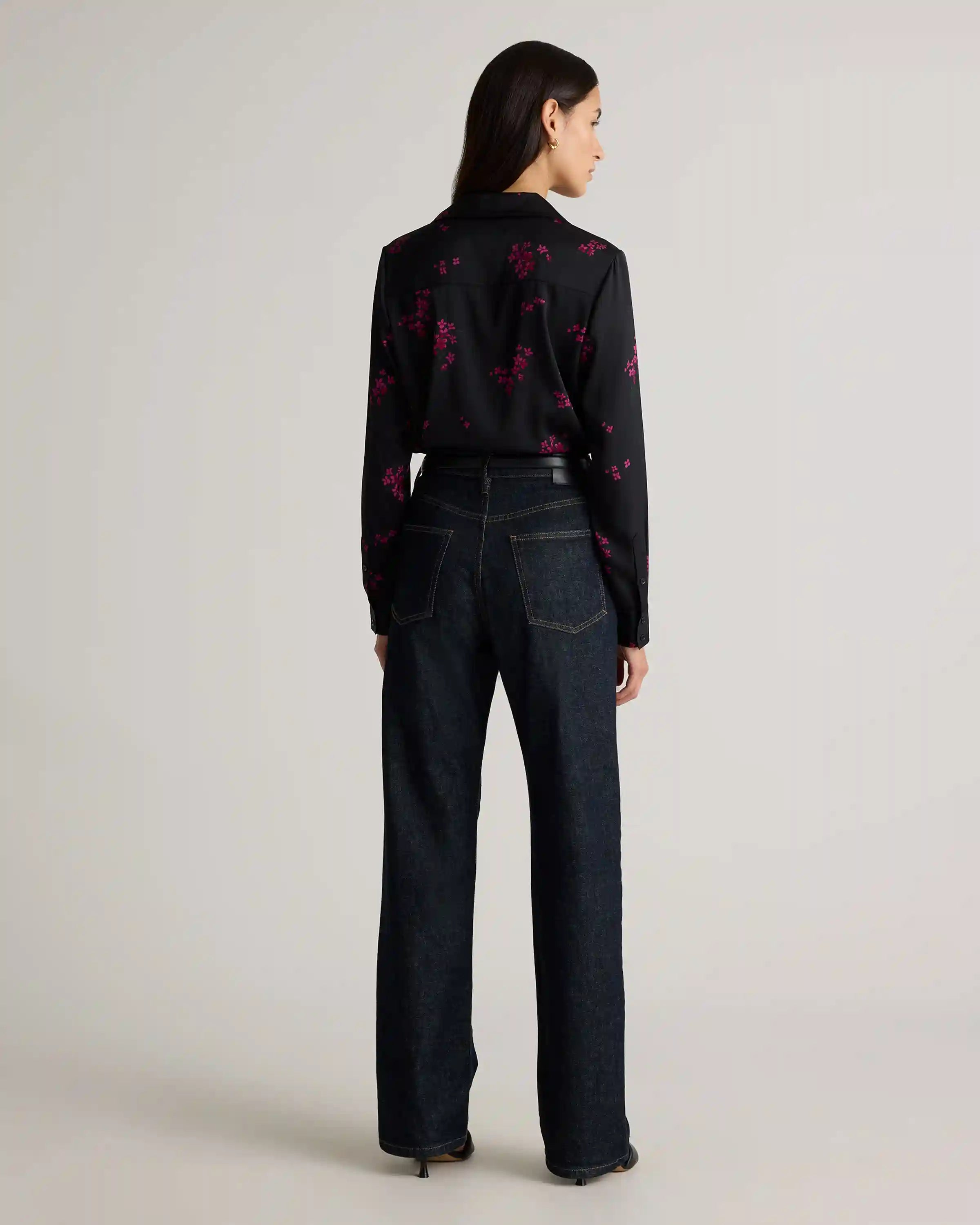 Washable Stretch Silk Notch Collar Blouse
