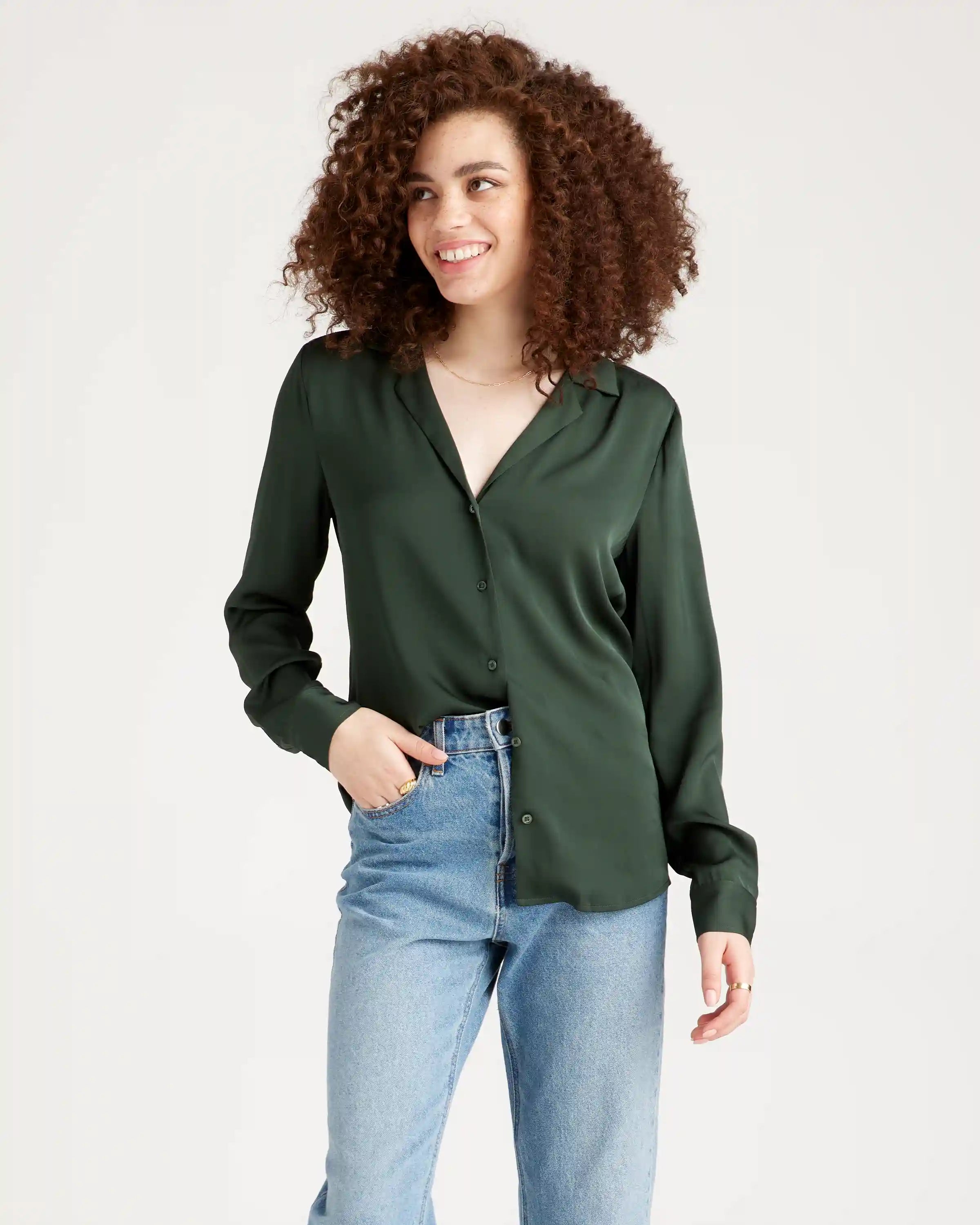 Washable Stretch Silk Notch Collar Blouse