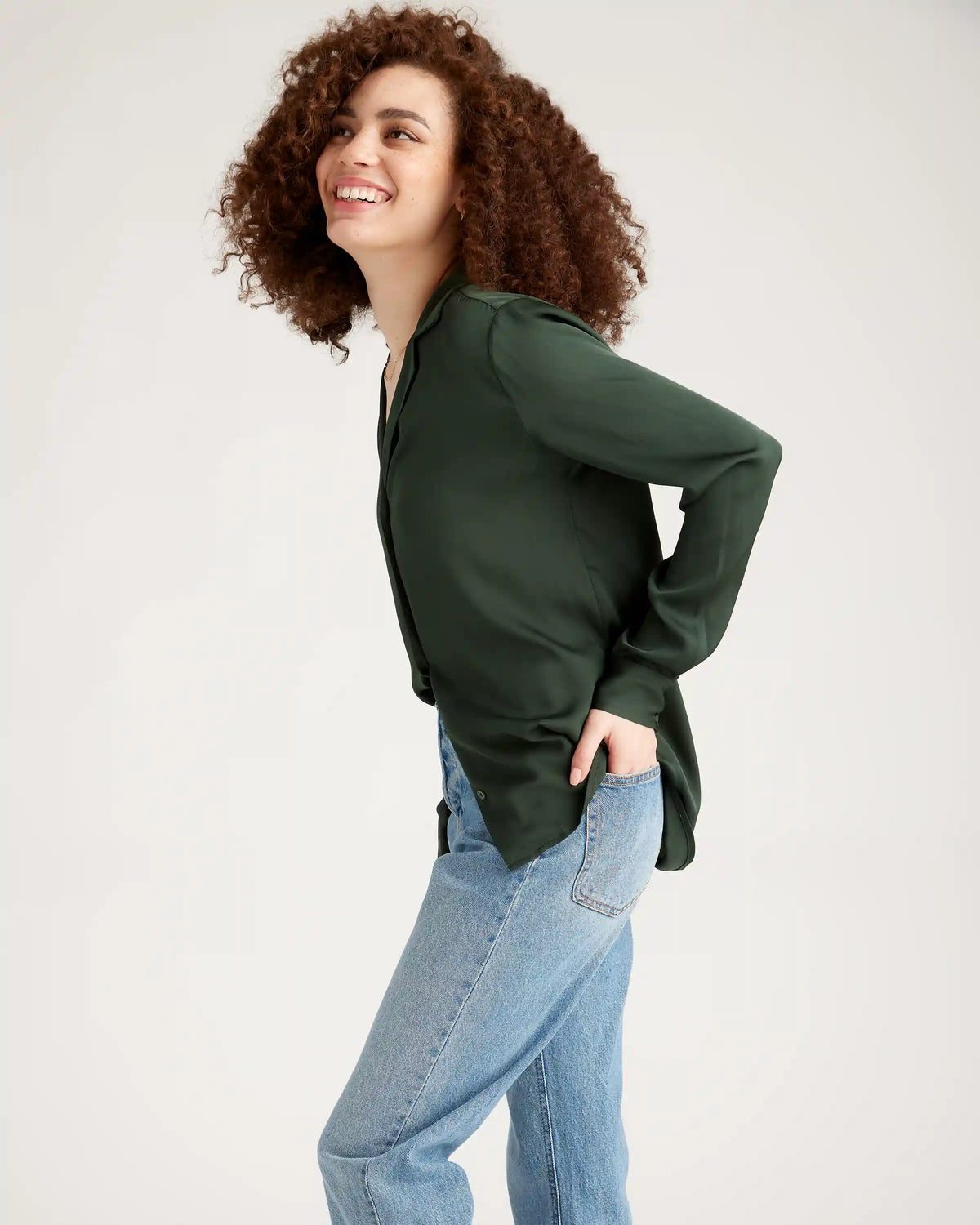 Washable Stretch Silk Notch Collar Blouse