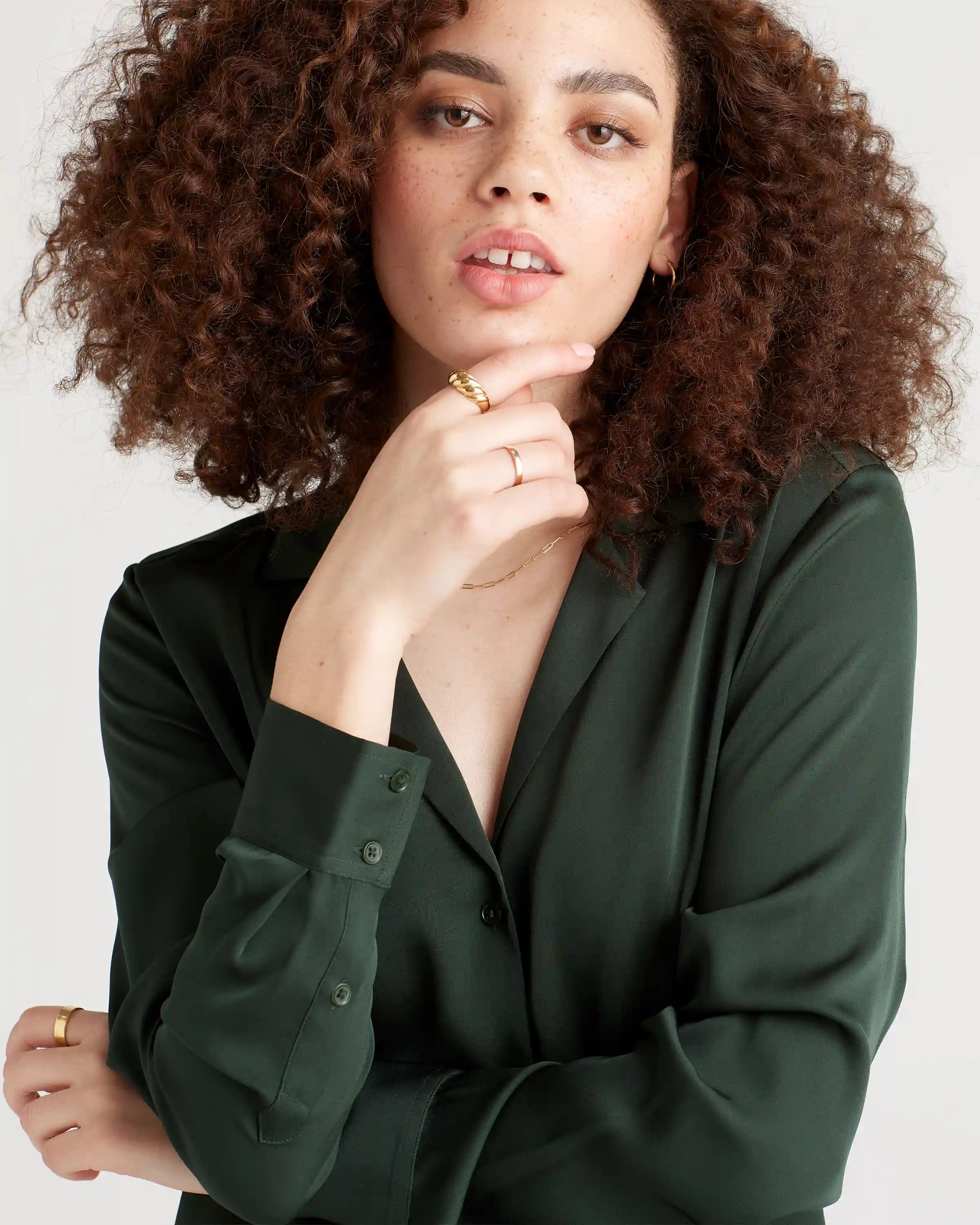 Washable Stretch Silk Notch Collar Blouse