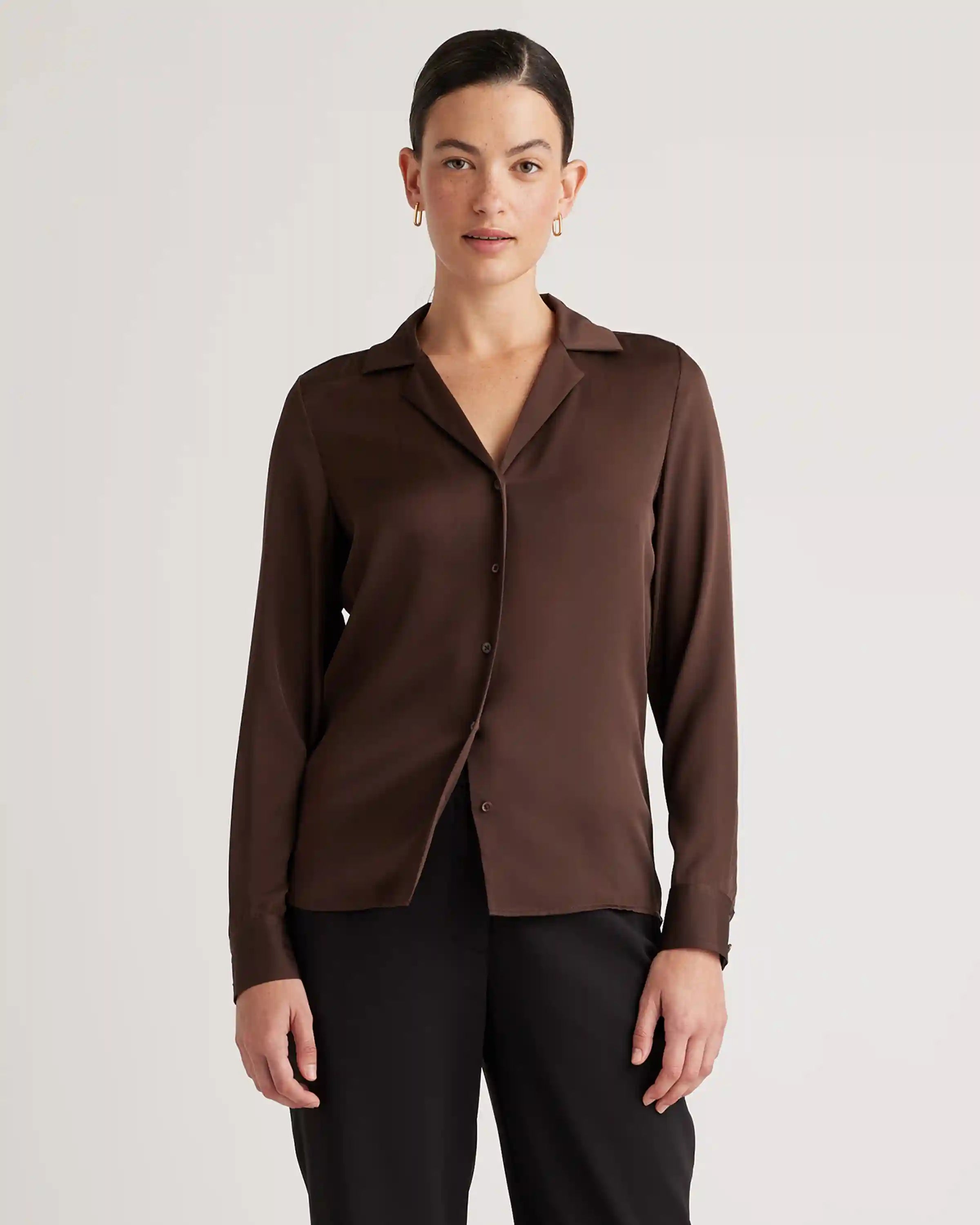 Washable Stretch Silk Notch Collar Blouse