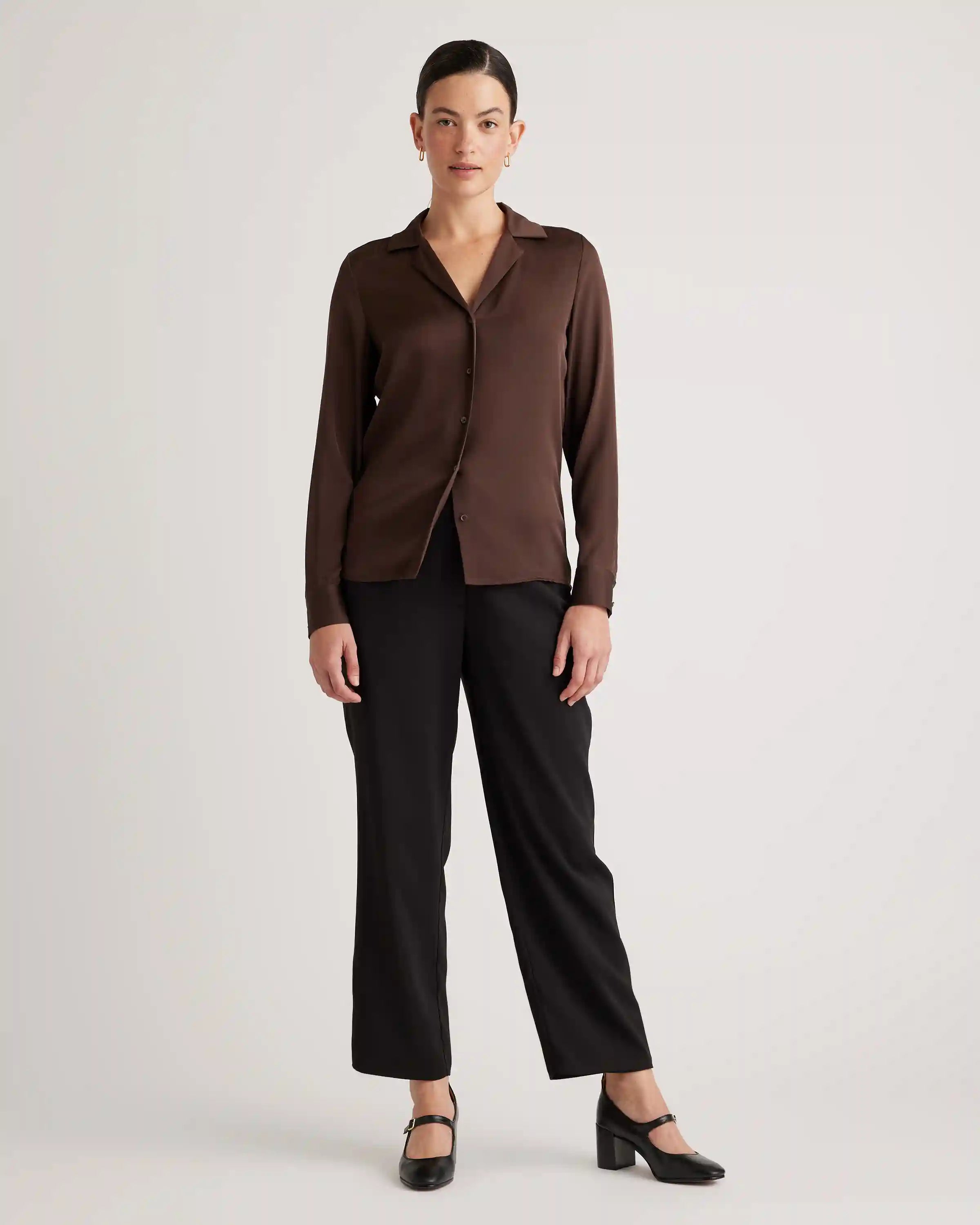 Washable Stretch Silk Notch Collar Blouse