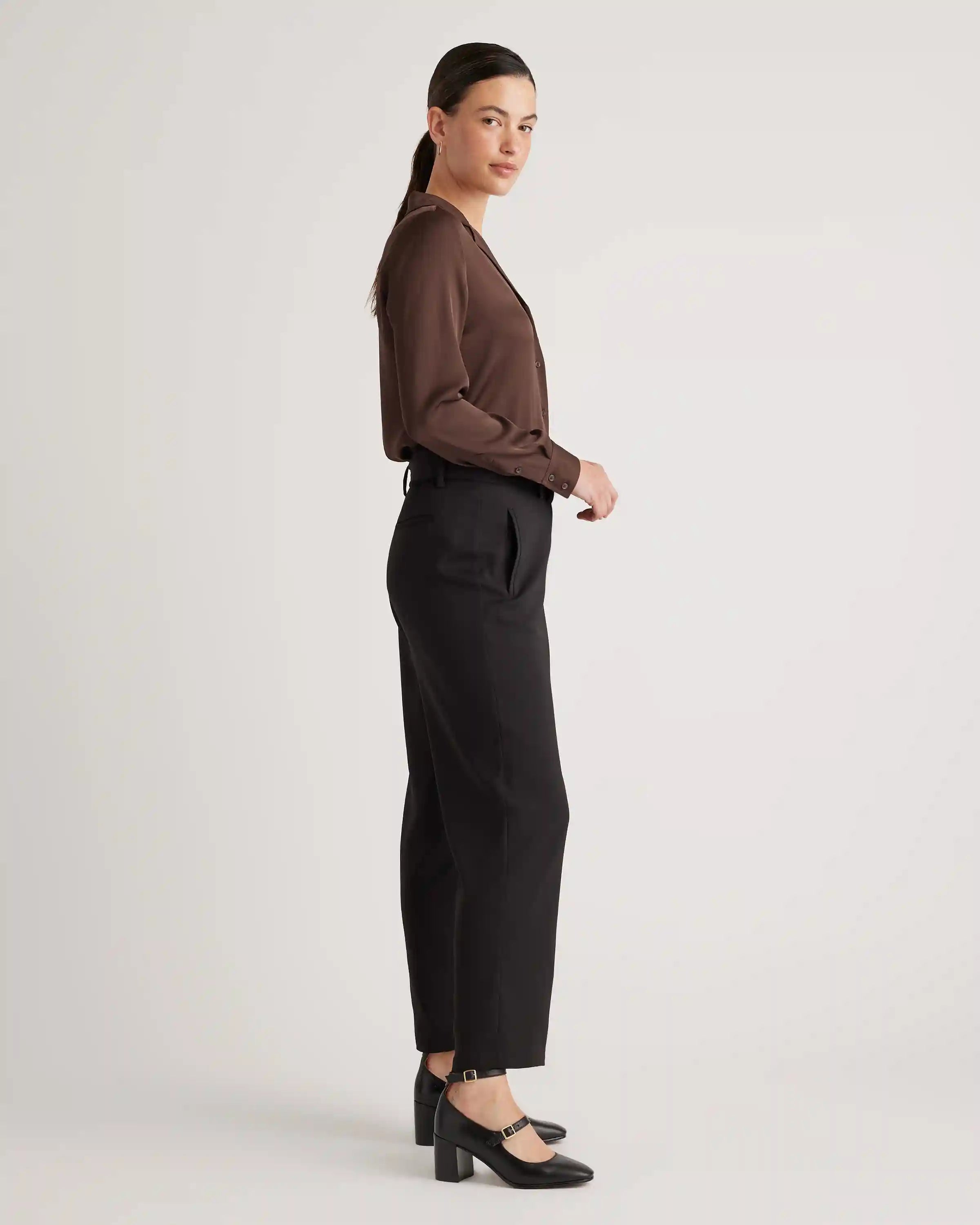 Washable Stretch Silk Notch Collar Blouse