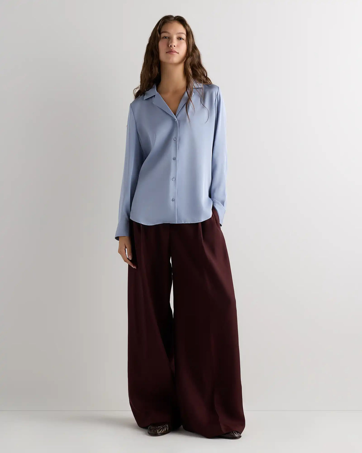 Washable Stretch Silk Notch Collar Blouse