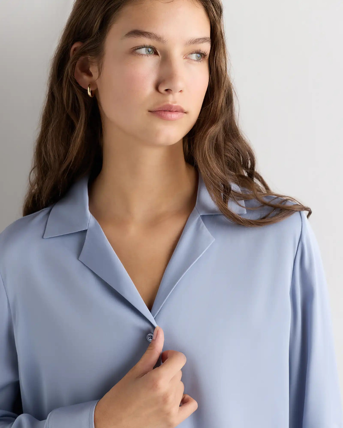 Washable Stretch Silk Notch Collar Blouse