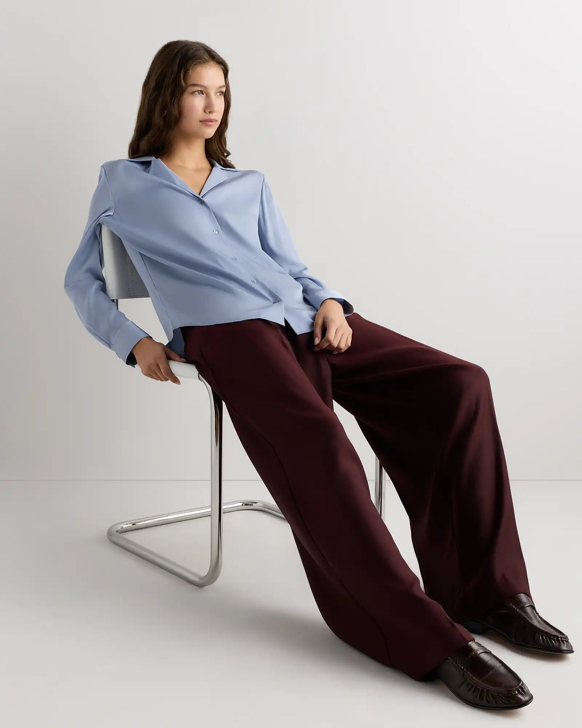 Washable Stretch Silk Notch Collar Blouse