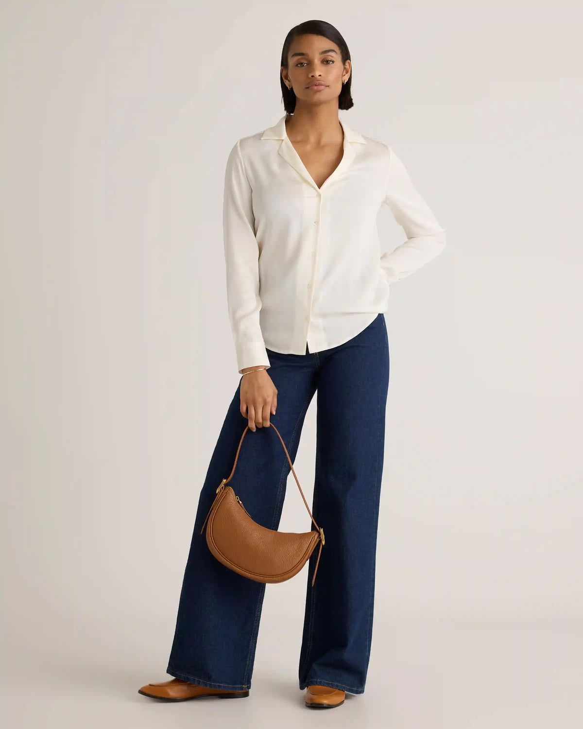 Washable Stretch Silk Notch Collar Blouse