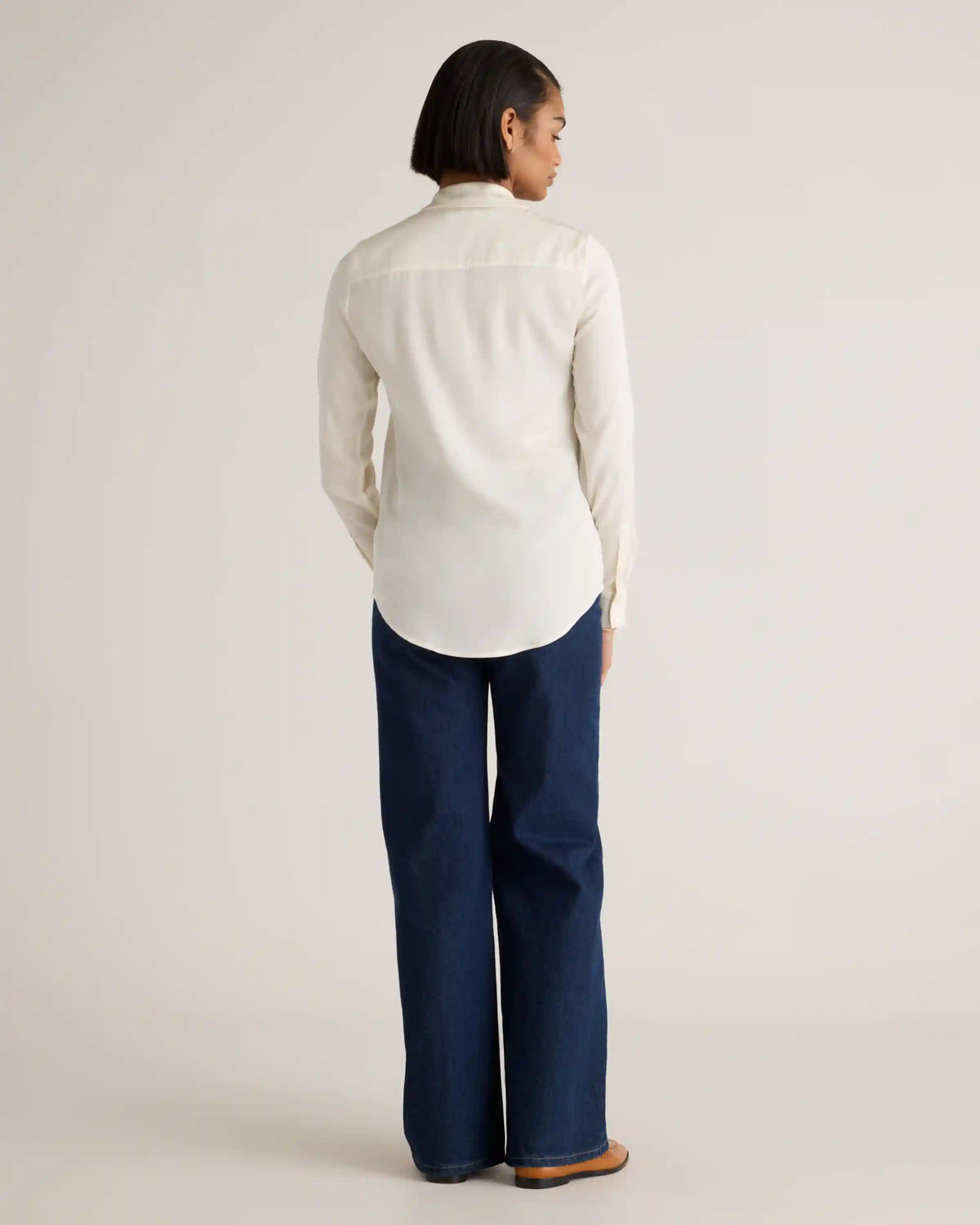 Washable Stretch Silk Notch Collar Blouse