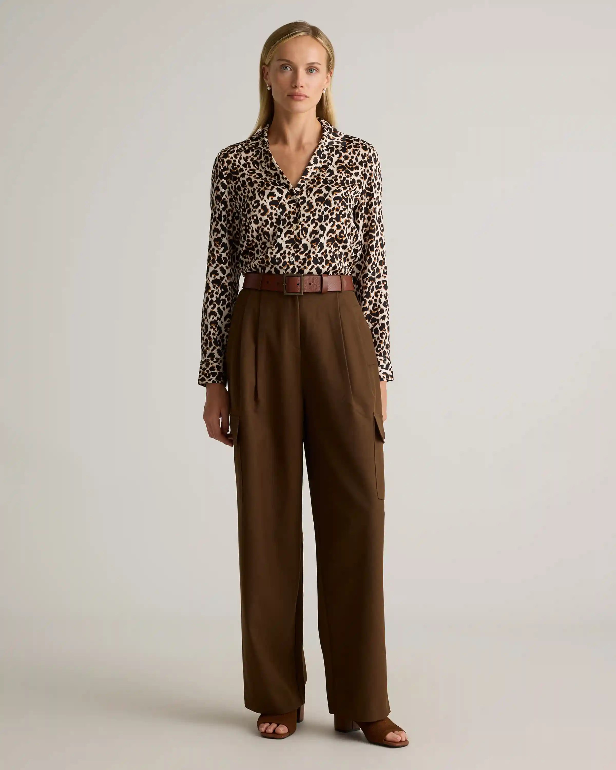 Washable Stretch Silk Notch Collar Blouse