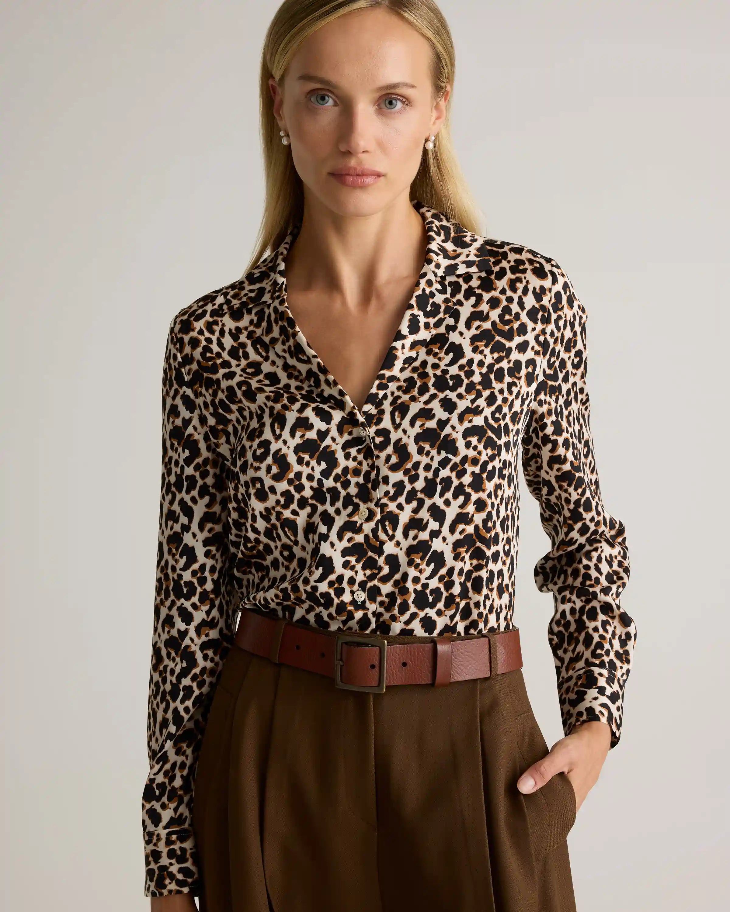 Washable Stretch Silk Notch Collar Blouse