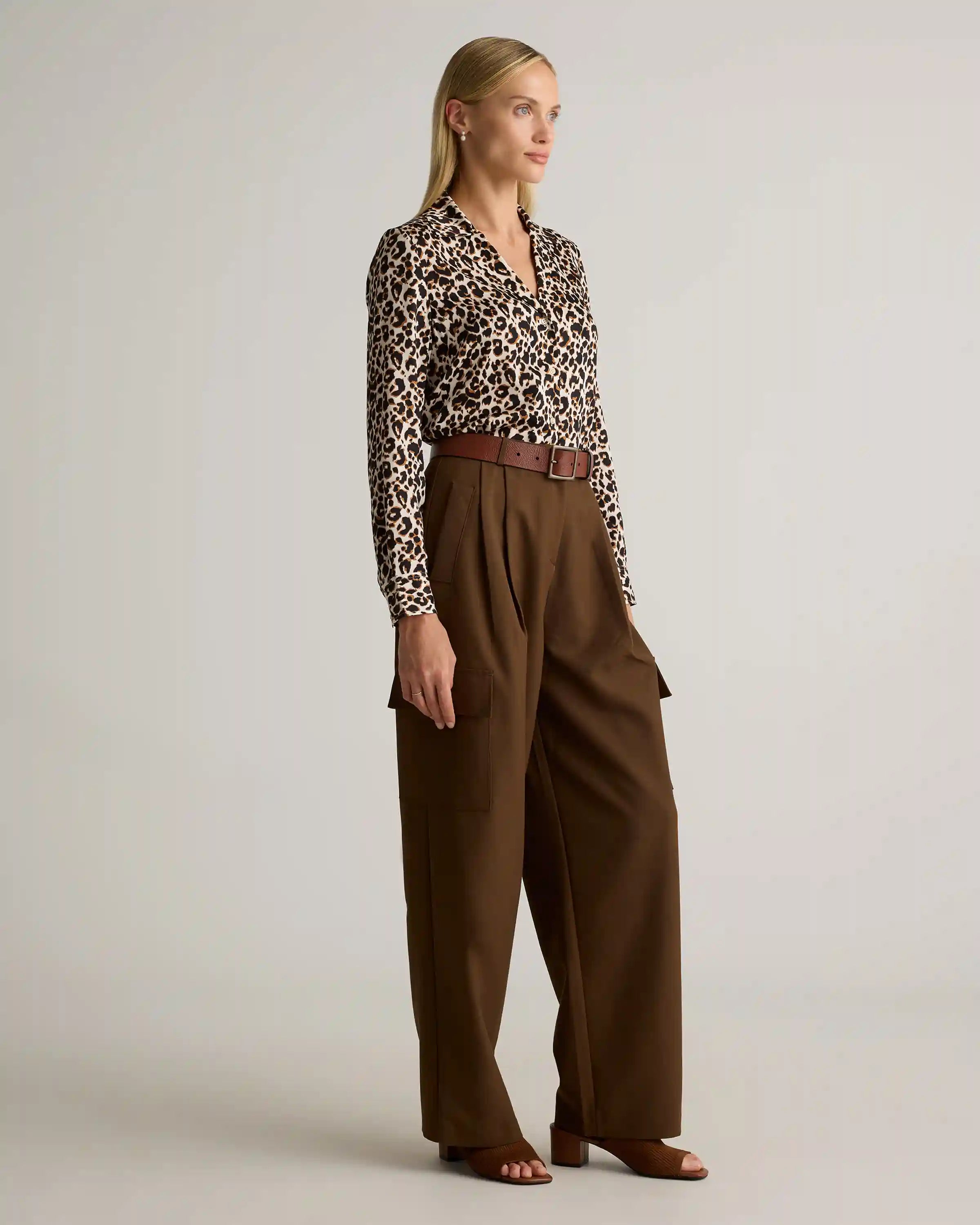 Washable Stretch Silk Notch Collar Blouse