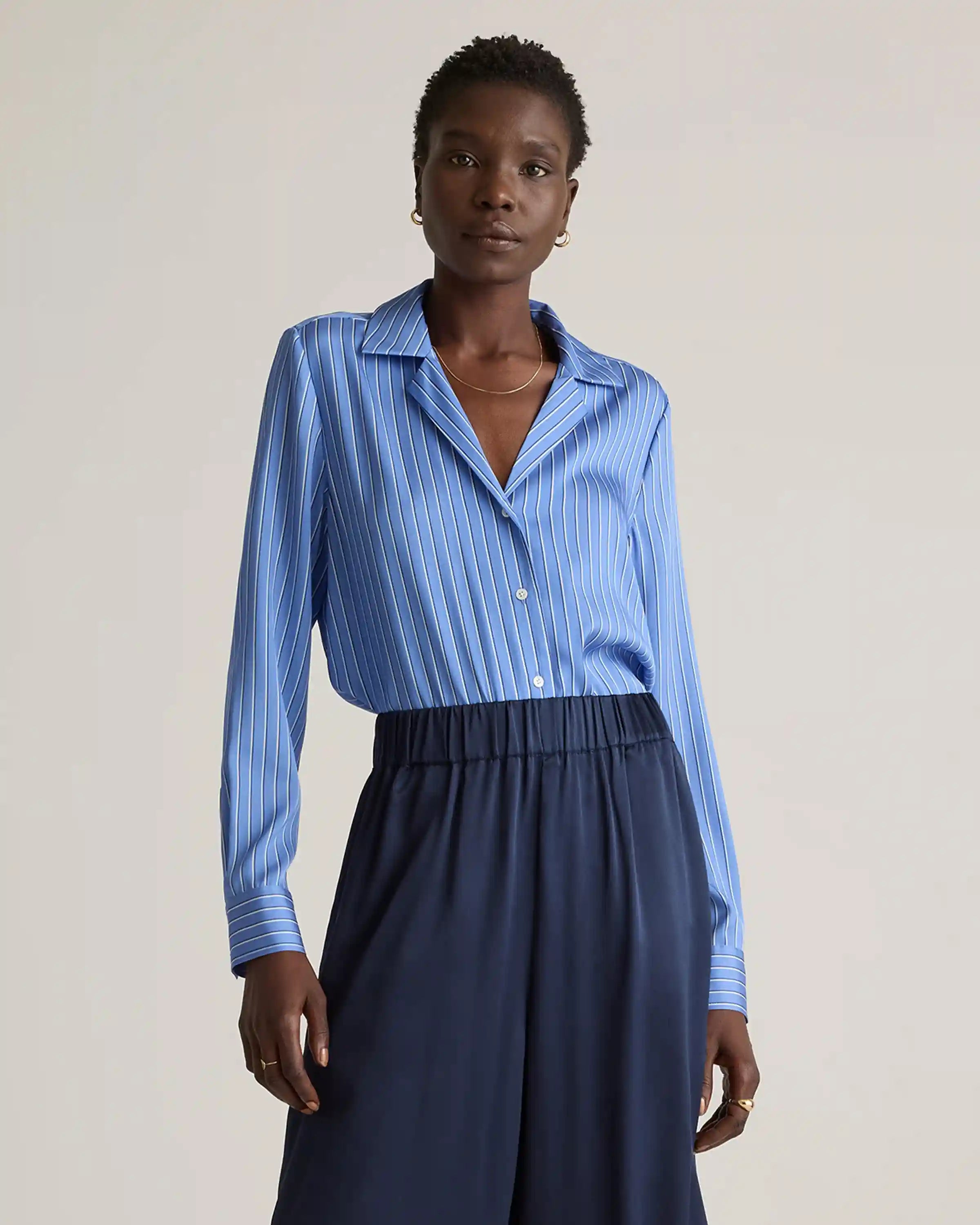 Washable Stretch Silk Notch Collar Blouse
