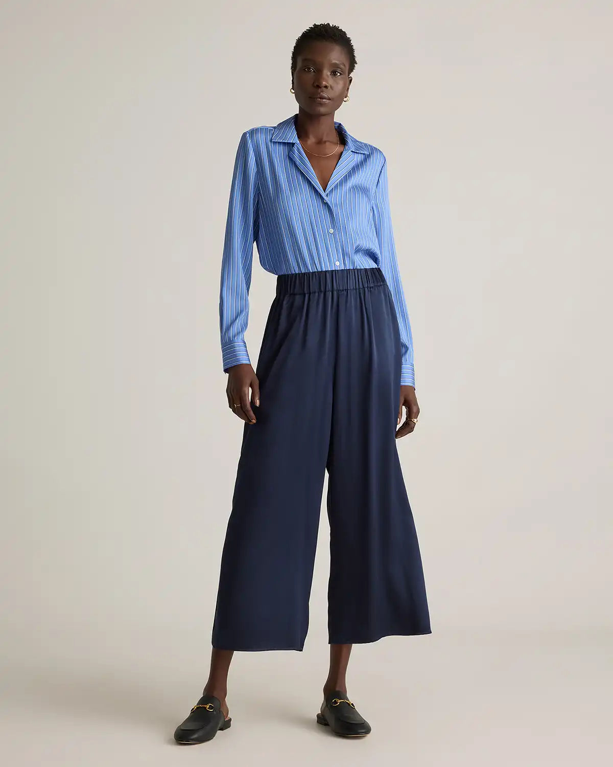 Washable Stretch Silk Notch Collar Blouse