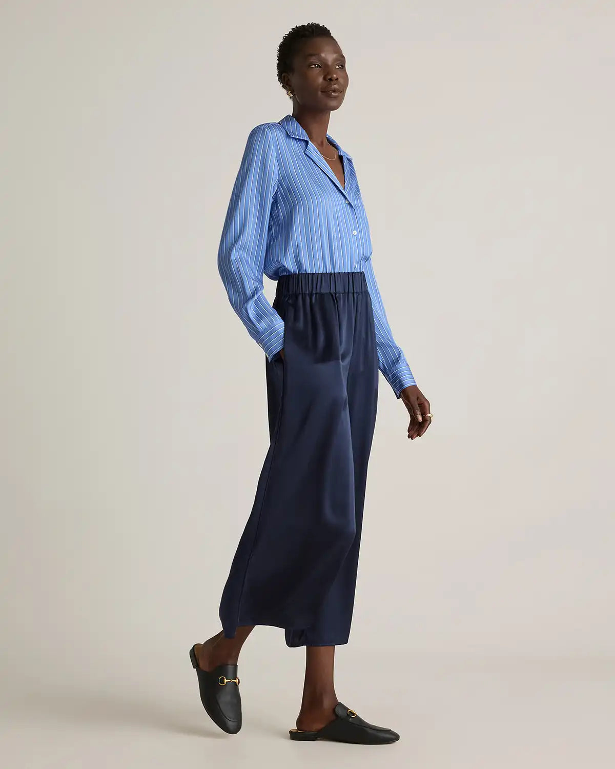 Washable Stretch Silk Notch Collar Blouse