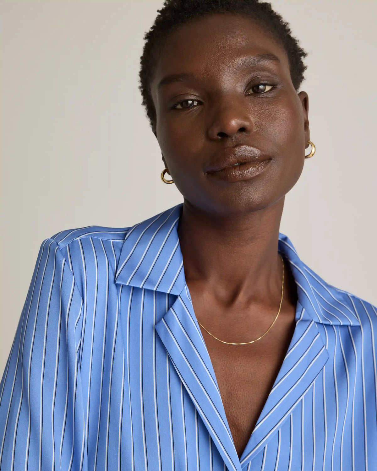 Washable Stretch Silk Notch Collar Blouse