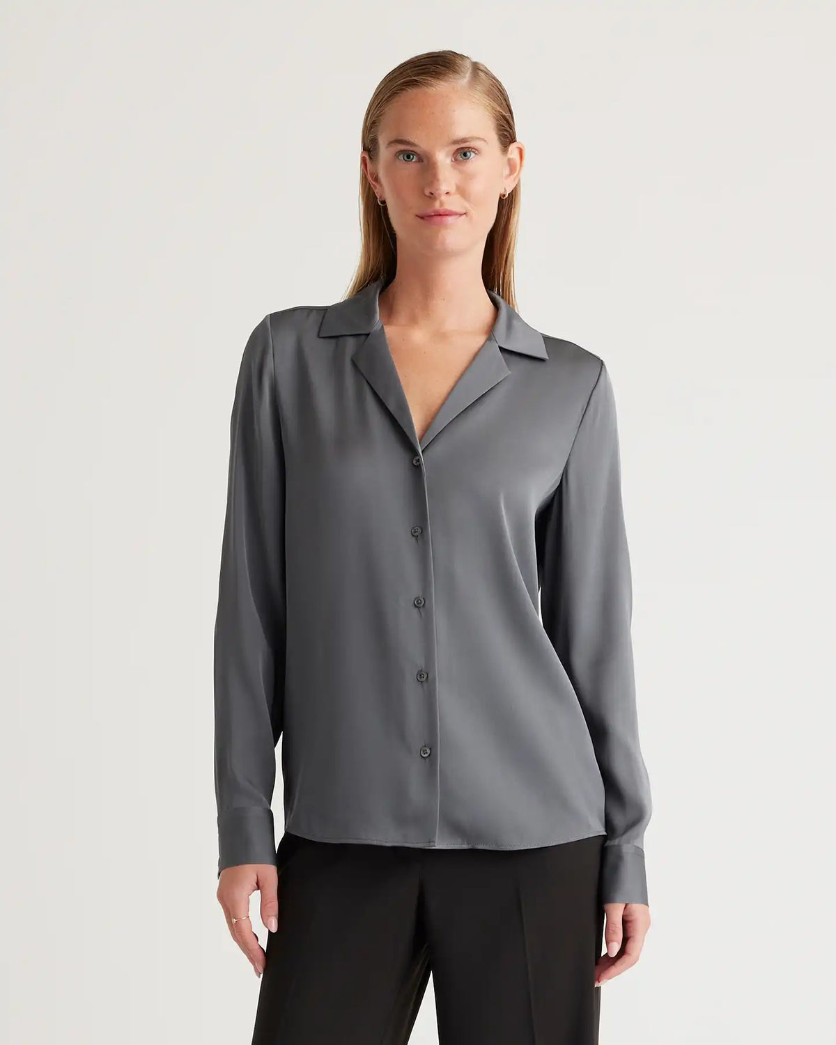 Washable Stretch Silk Notch Collar Blouse