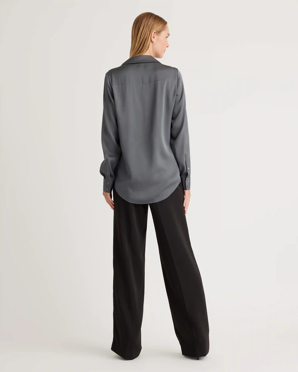 Washable Stretch Silk Notch Collar Blouse