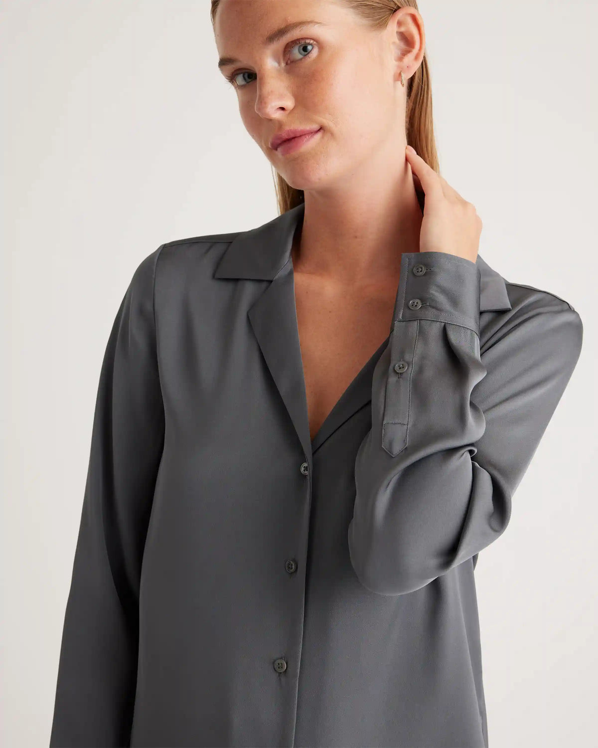 Washable Stretch Silk Notch Collar Blouse