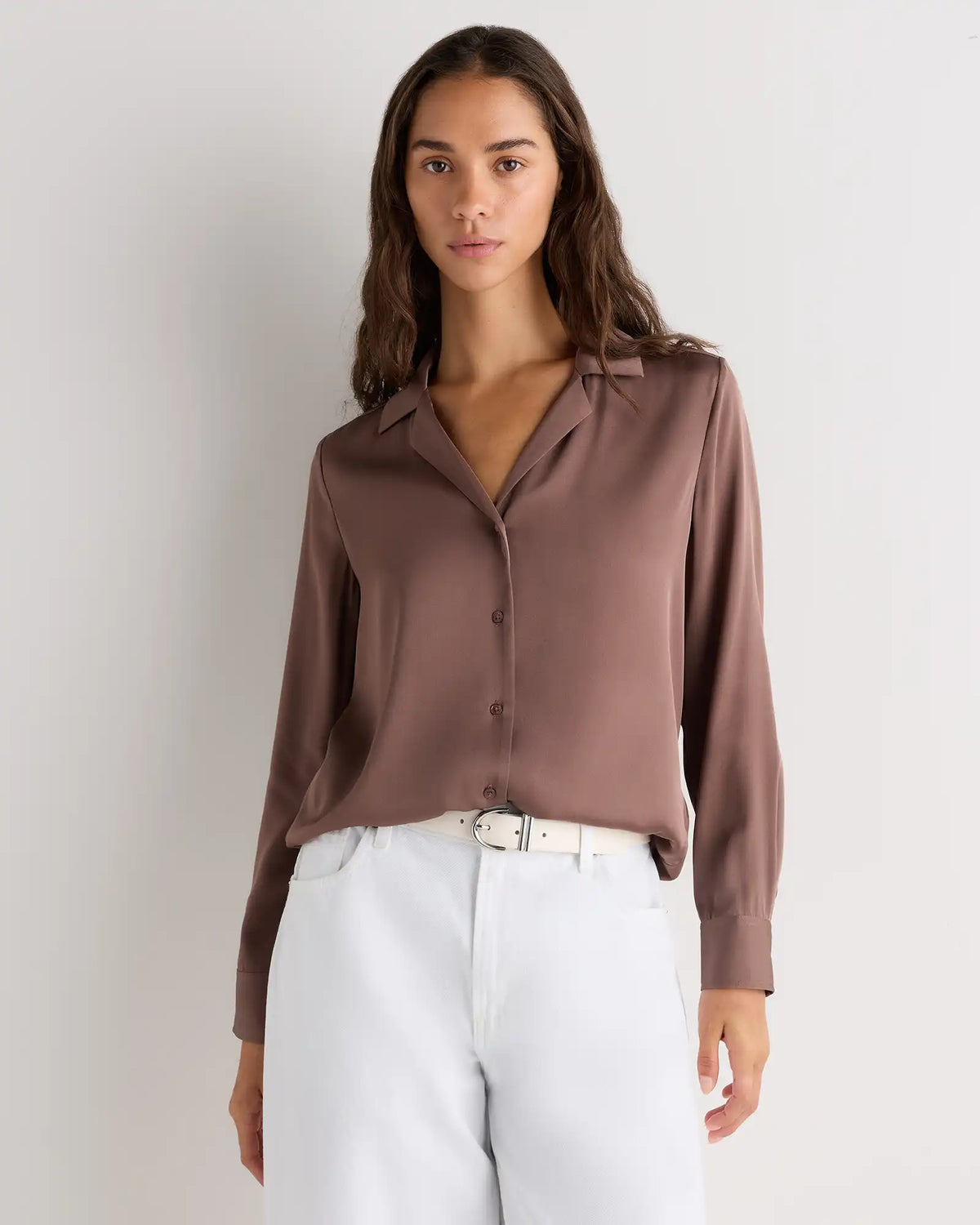 Washable Stretch Silk Notch Collar Blouse