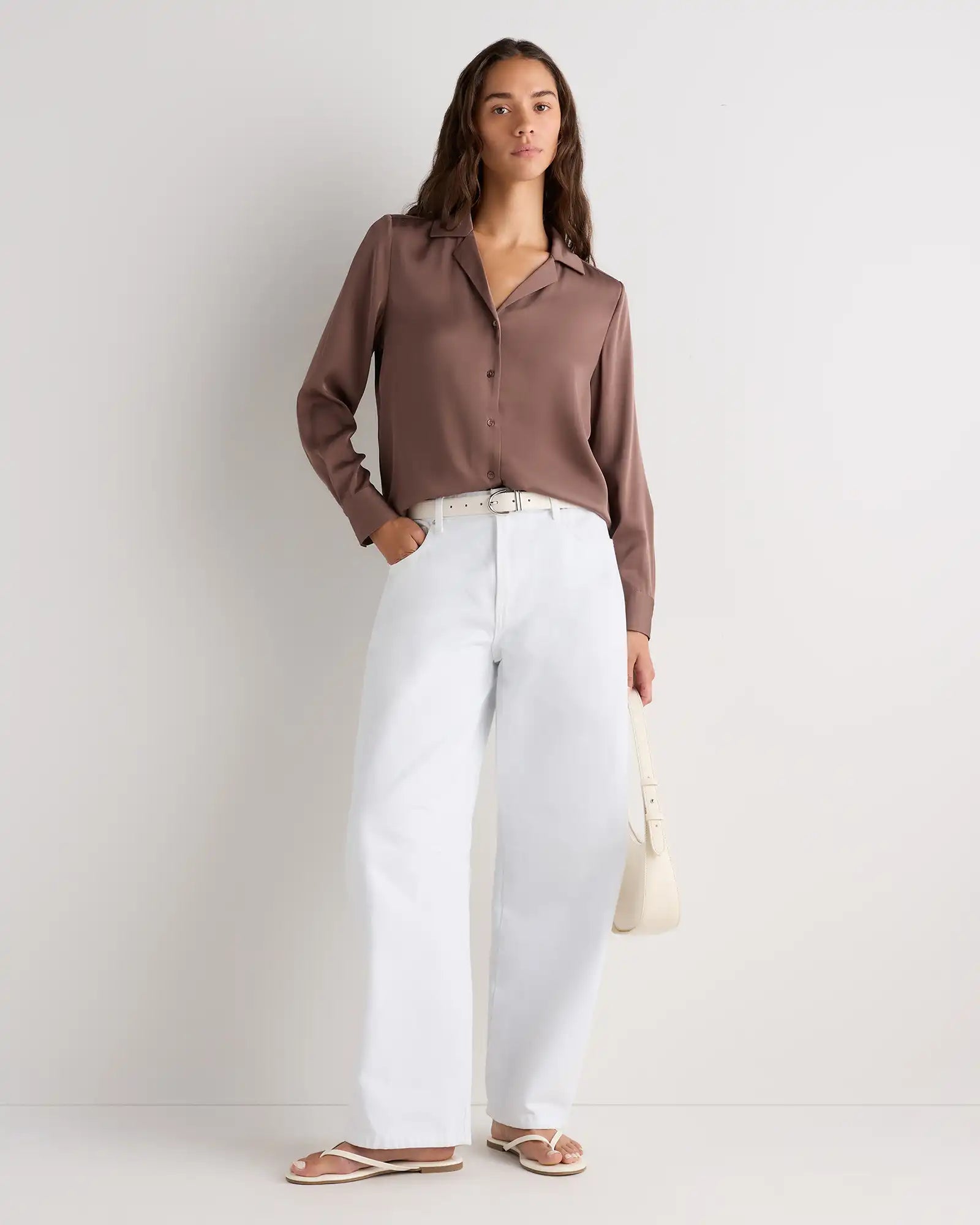 Washable Stretch Silk Notch Collar Blouse