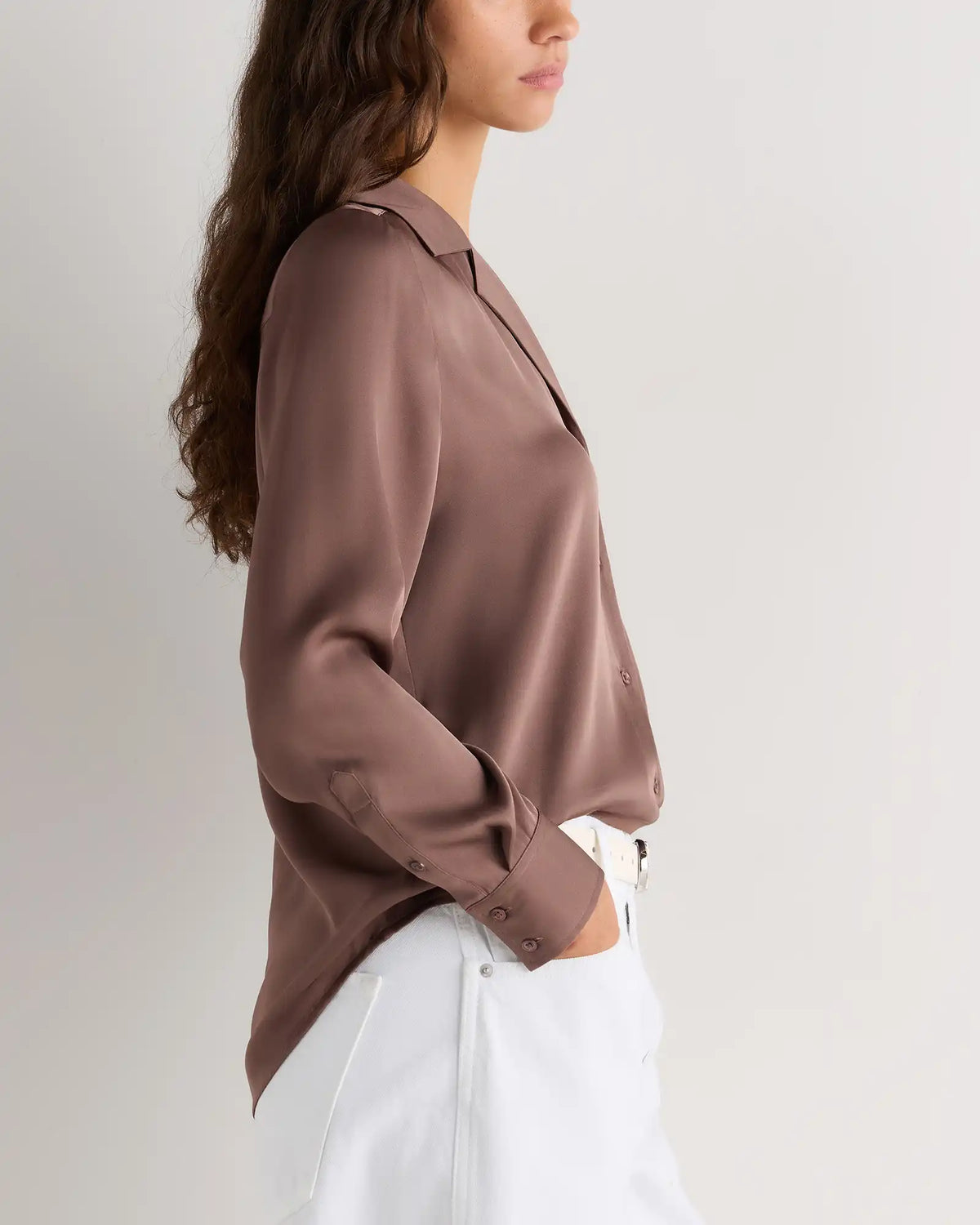 Washable Stretch Silk Notch Collar Blouse