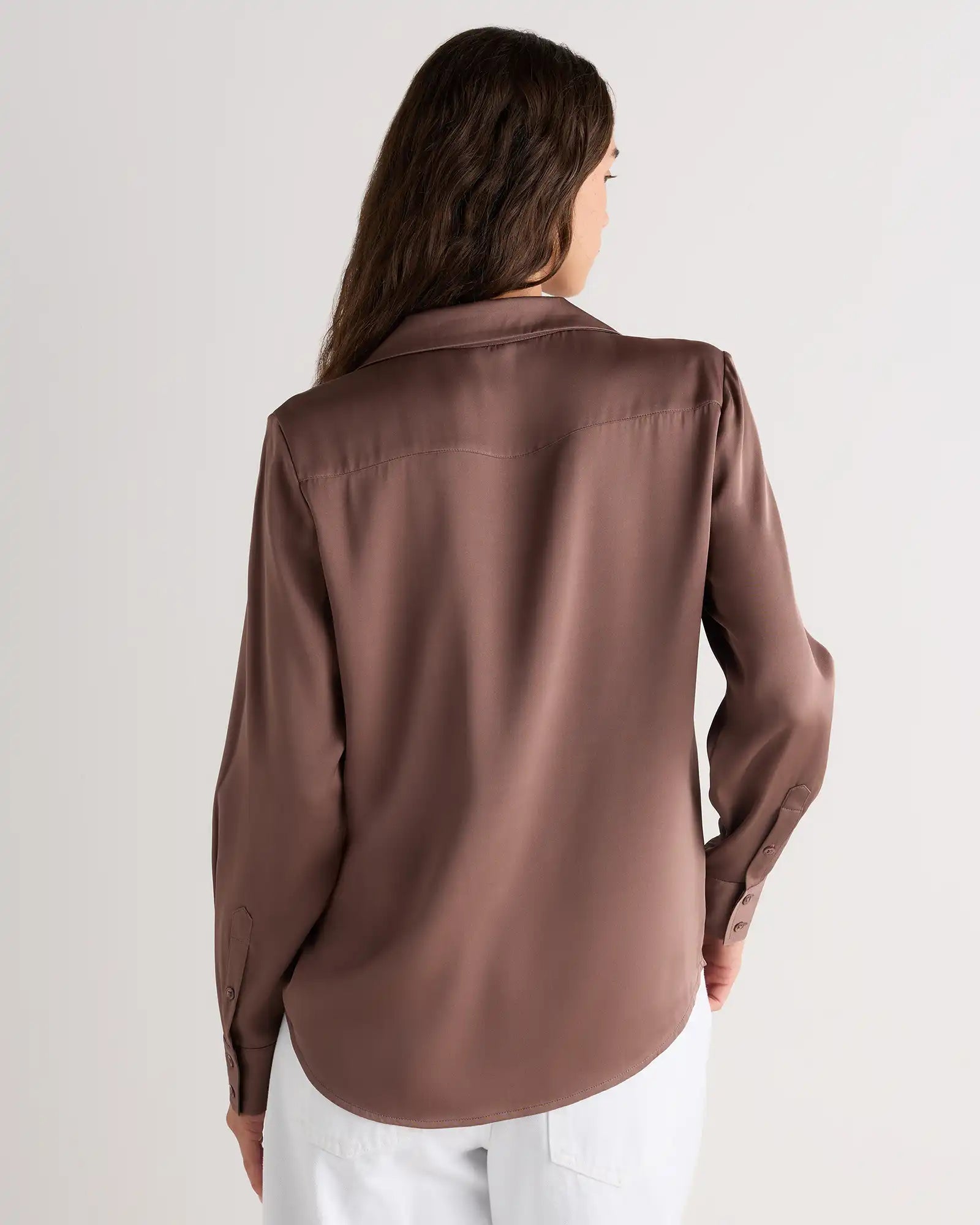 Washable Stretch Silk Notch Collar Blouse