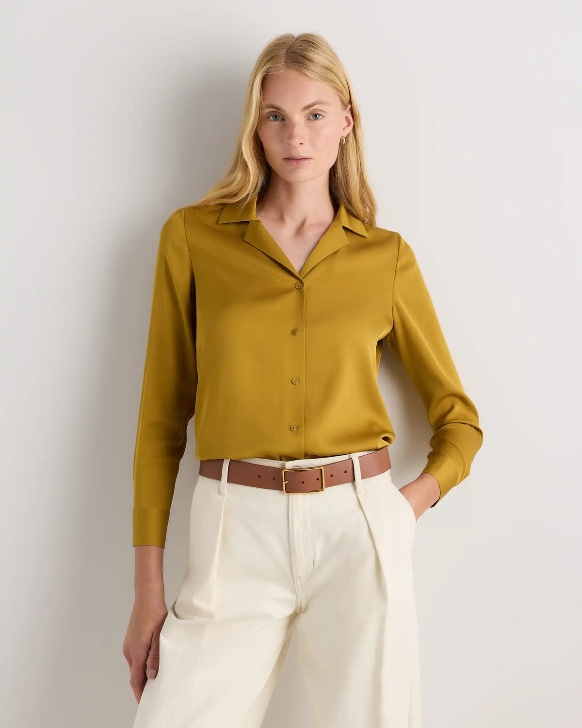Washable Stretch Silk Notch Collar Blouse