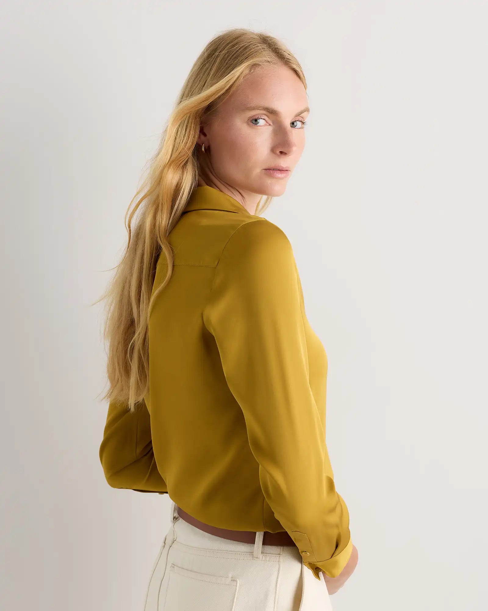 Washable Stretch Silk Notch Collar Blouse