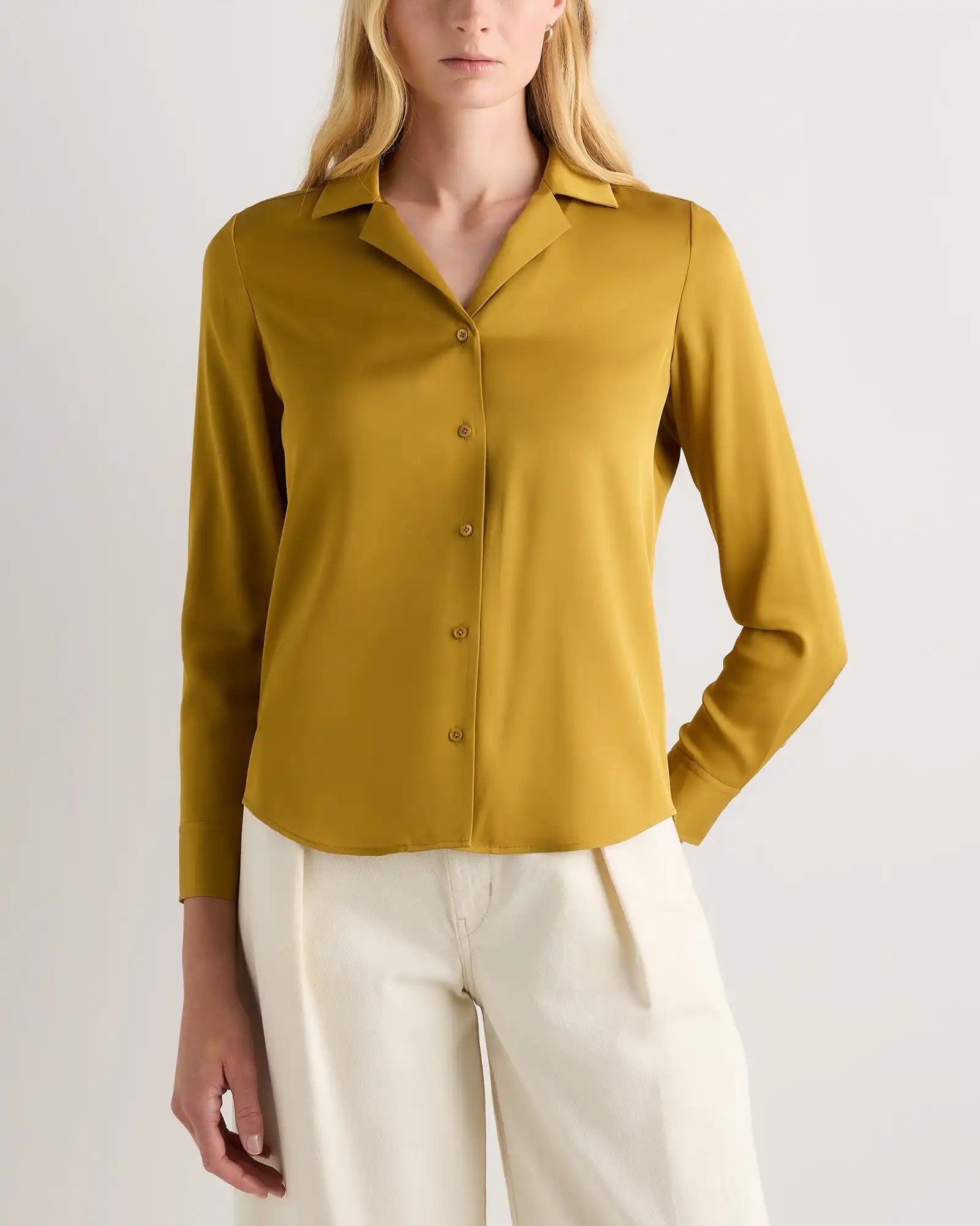 Washable Stretch Silk Notch Collar Blouse