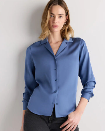 Washable Stretch Silk Notch Collar Blouse