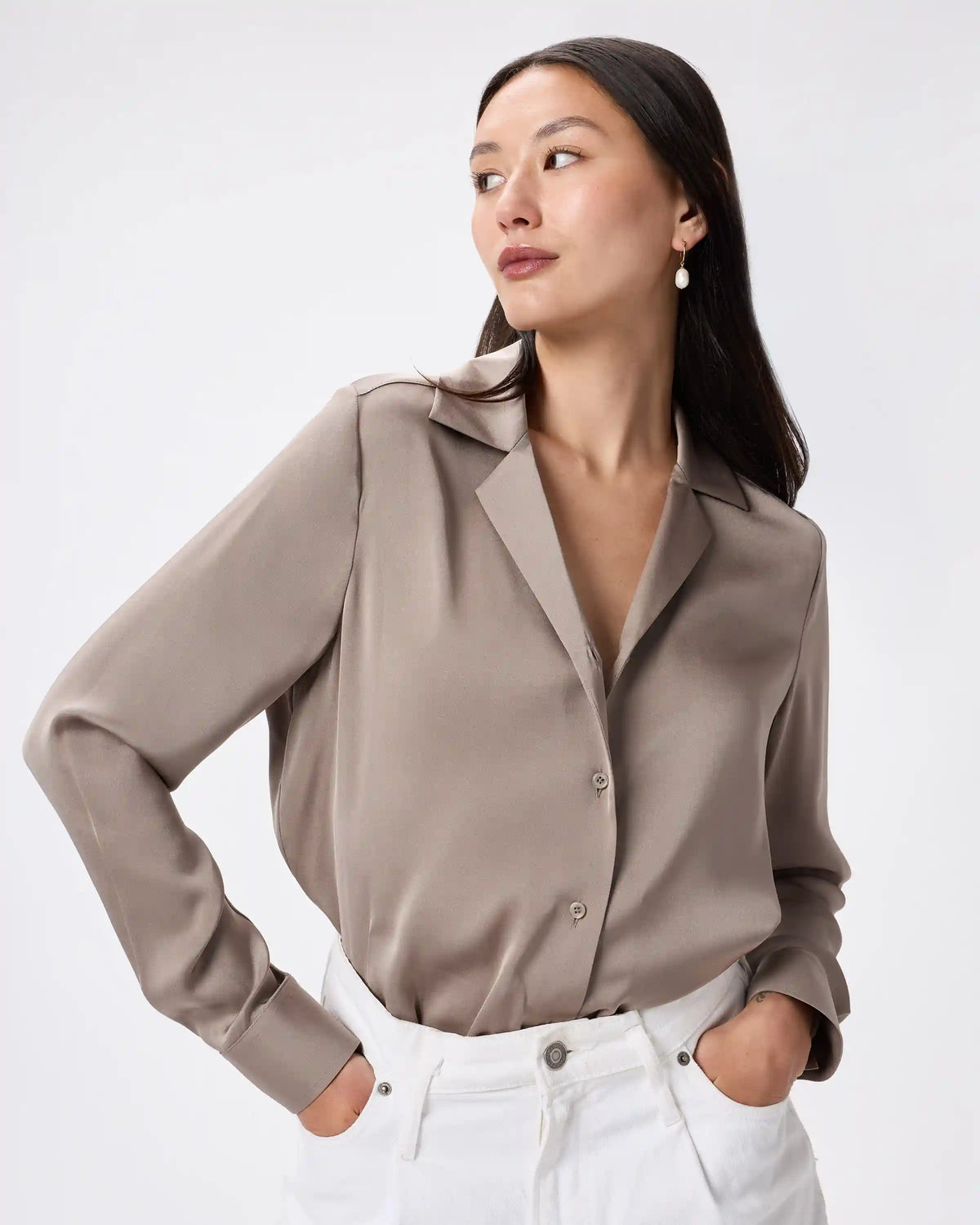 Washable Stretch Silk Notch Collar Blouse