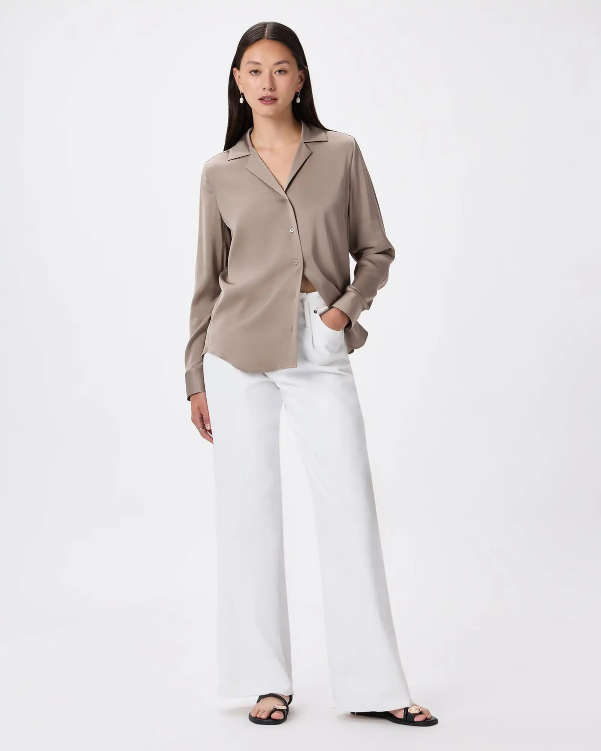 Washable Stretch Silk Notch Collar Blouse