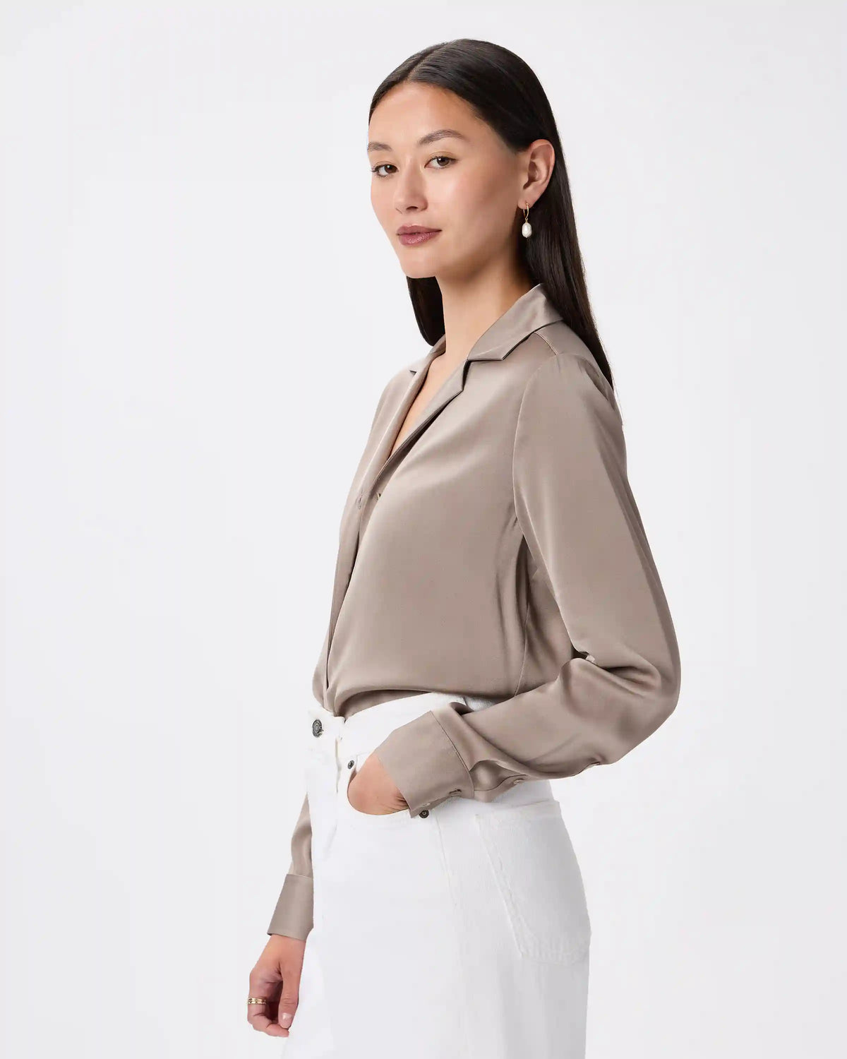 Washable Stretch Silk Notch Collar Blouse
