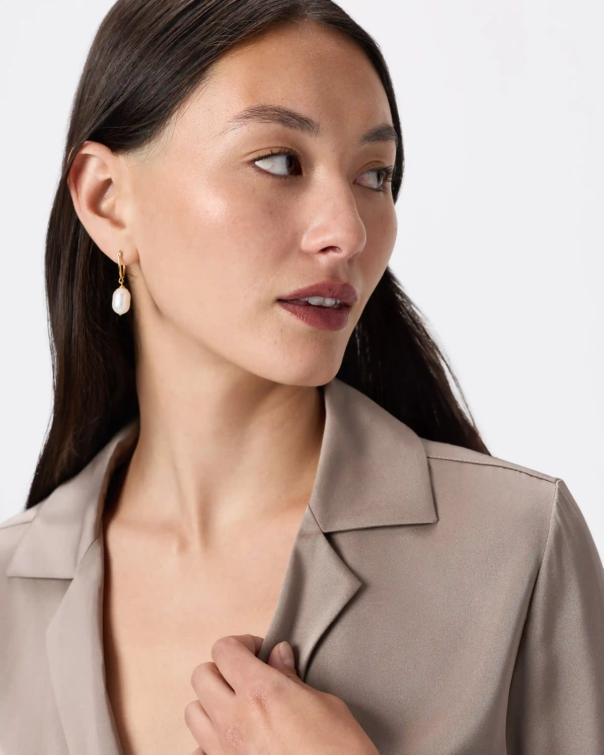 Washable Stretch Silk Notch Collar Blouse