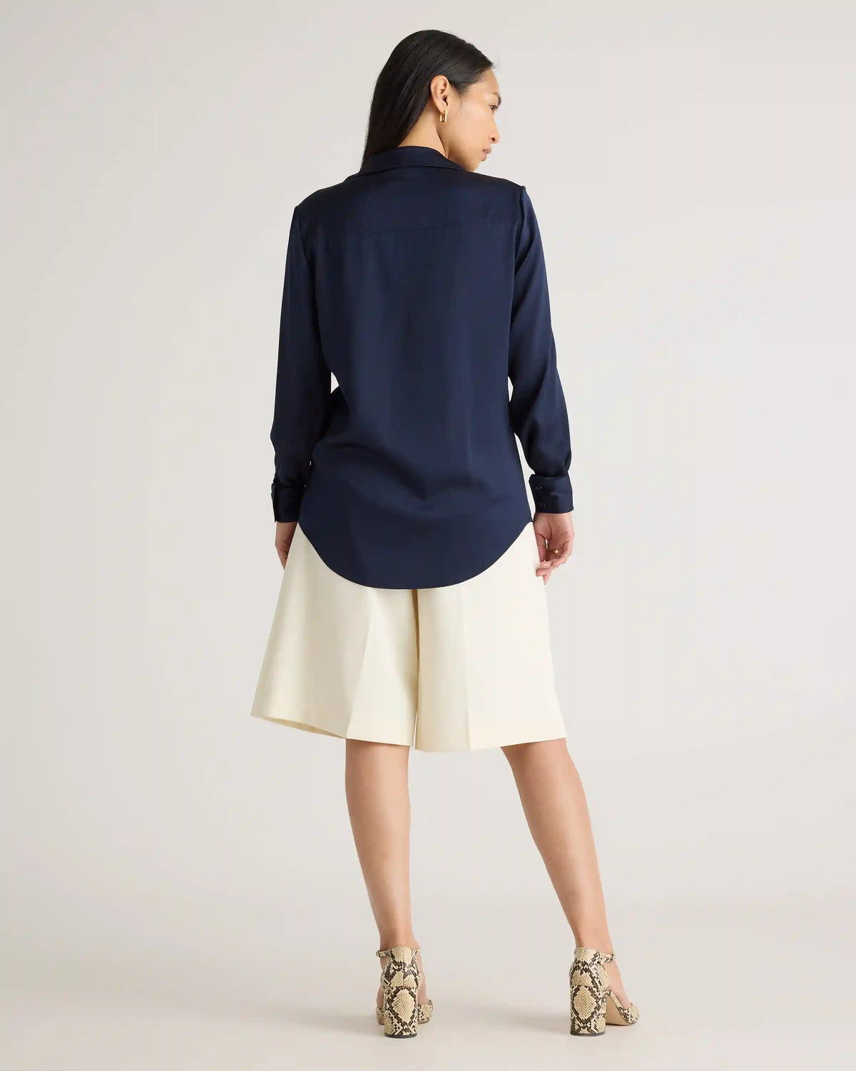 Washable Stretch Silk Notch Collar Blouse