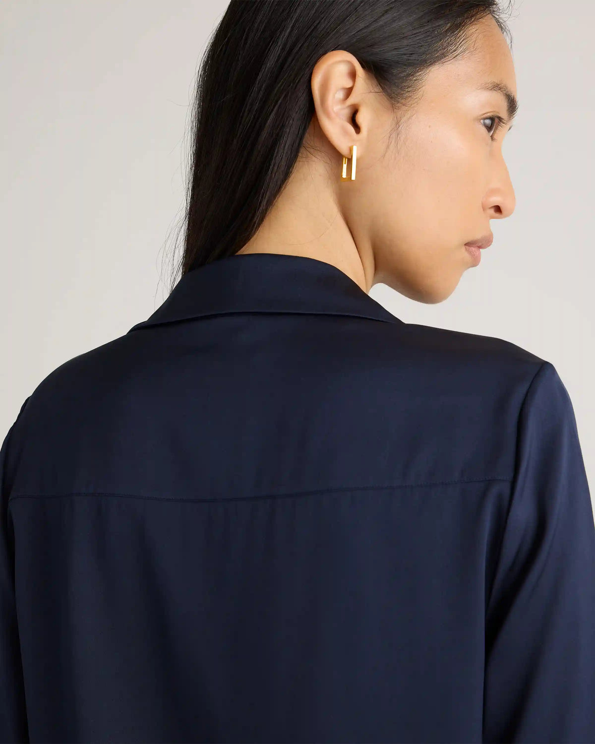 Washable Stretch Silk Notch Collar Blouse