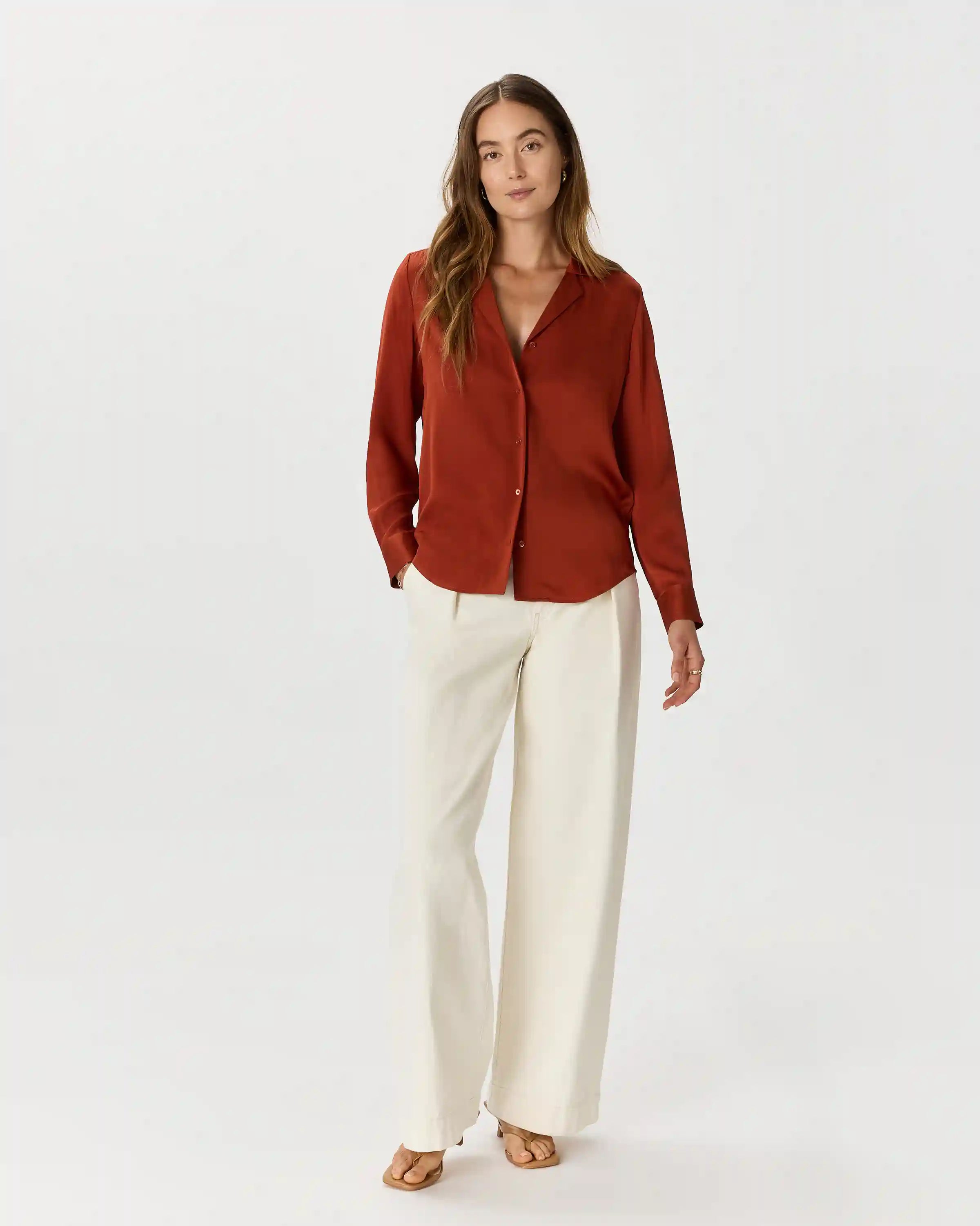 Washable Stretch Silk Notch Collar Blouse