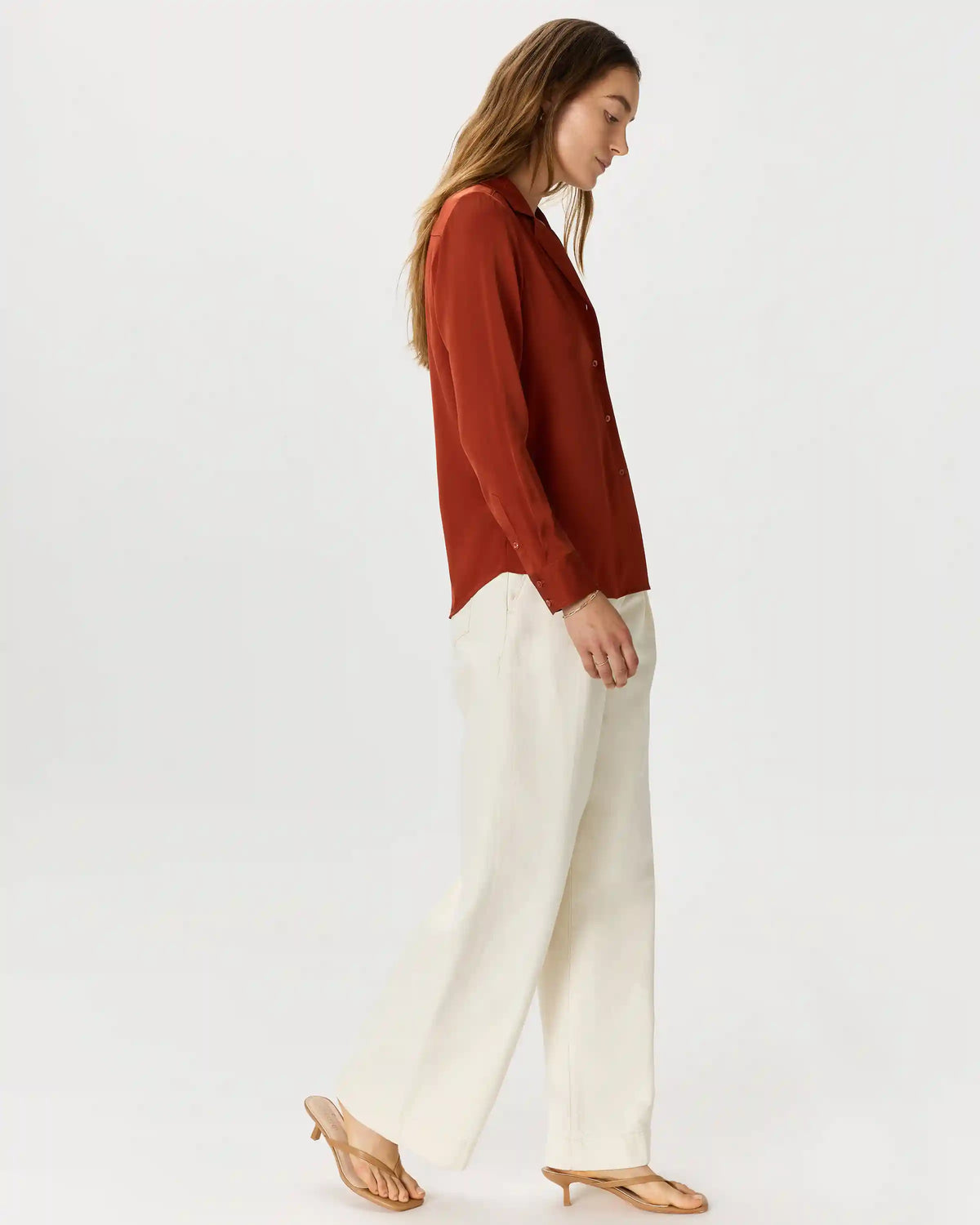 Washable Stretch Silk Notch Collar Blouse