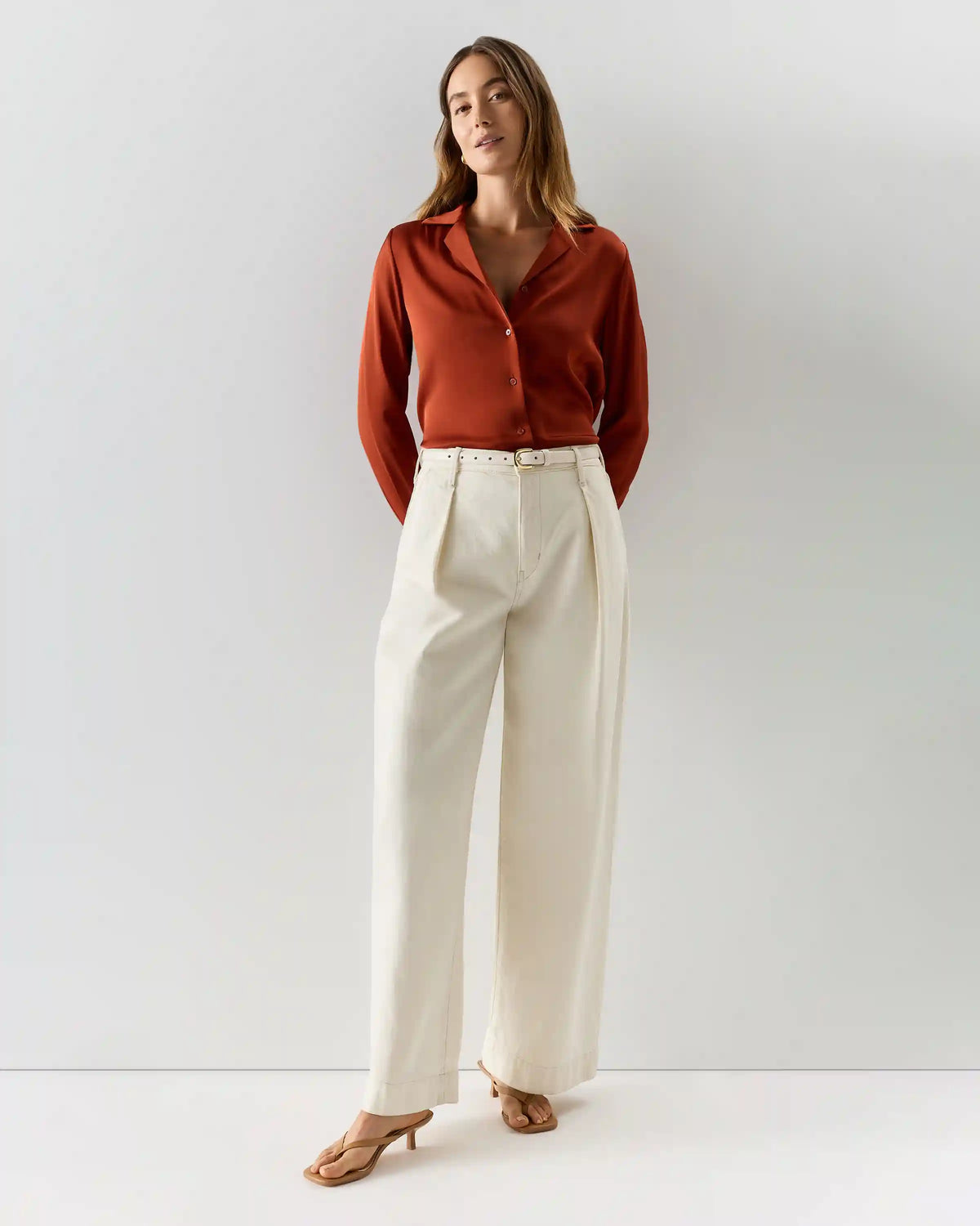 Washable Stretch Silk Notch Collar Blouse